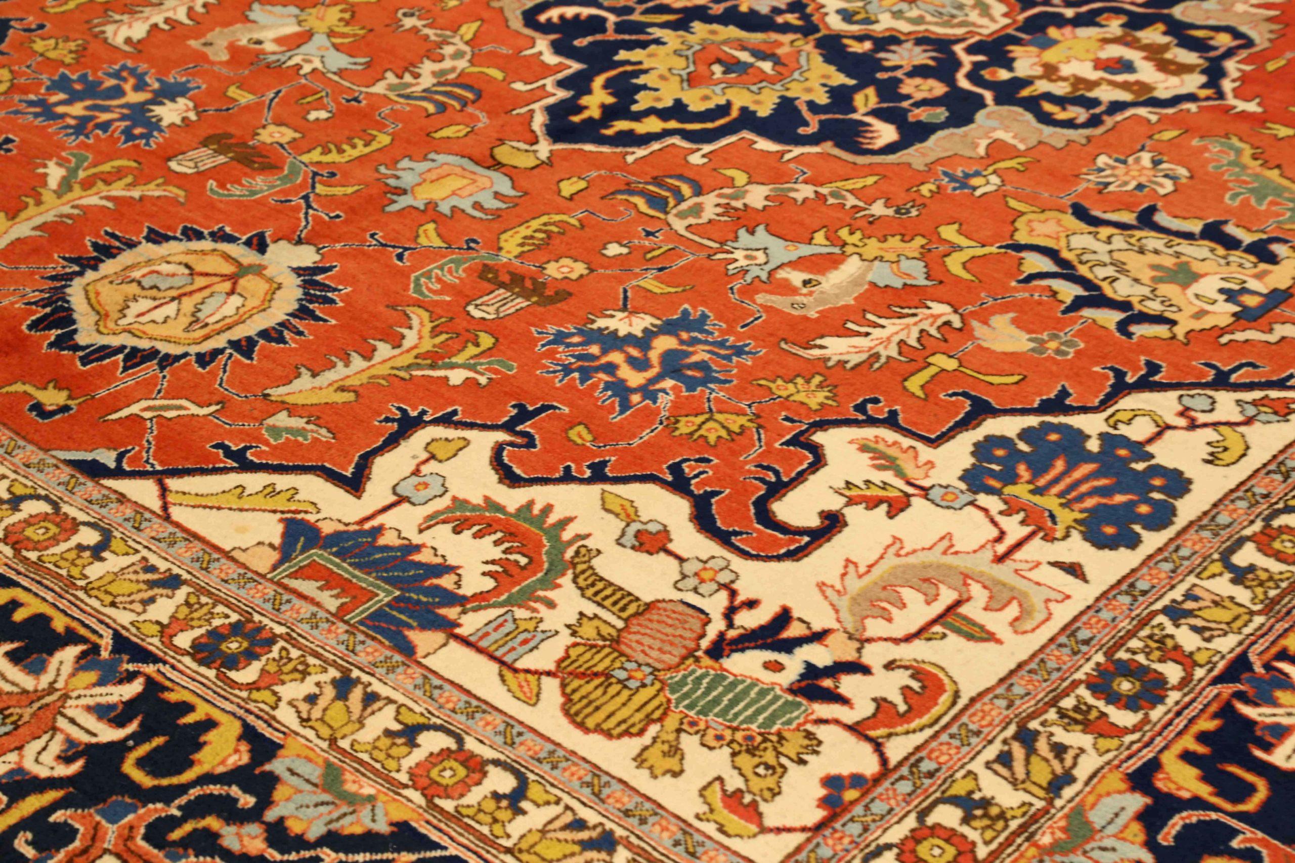 Asiatico Tappeti persiani Tabriz Circa 1880 - Lana Avorio Blu Navy Rosso Design - 75400 in vendita