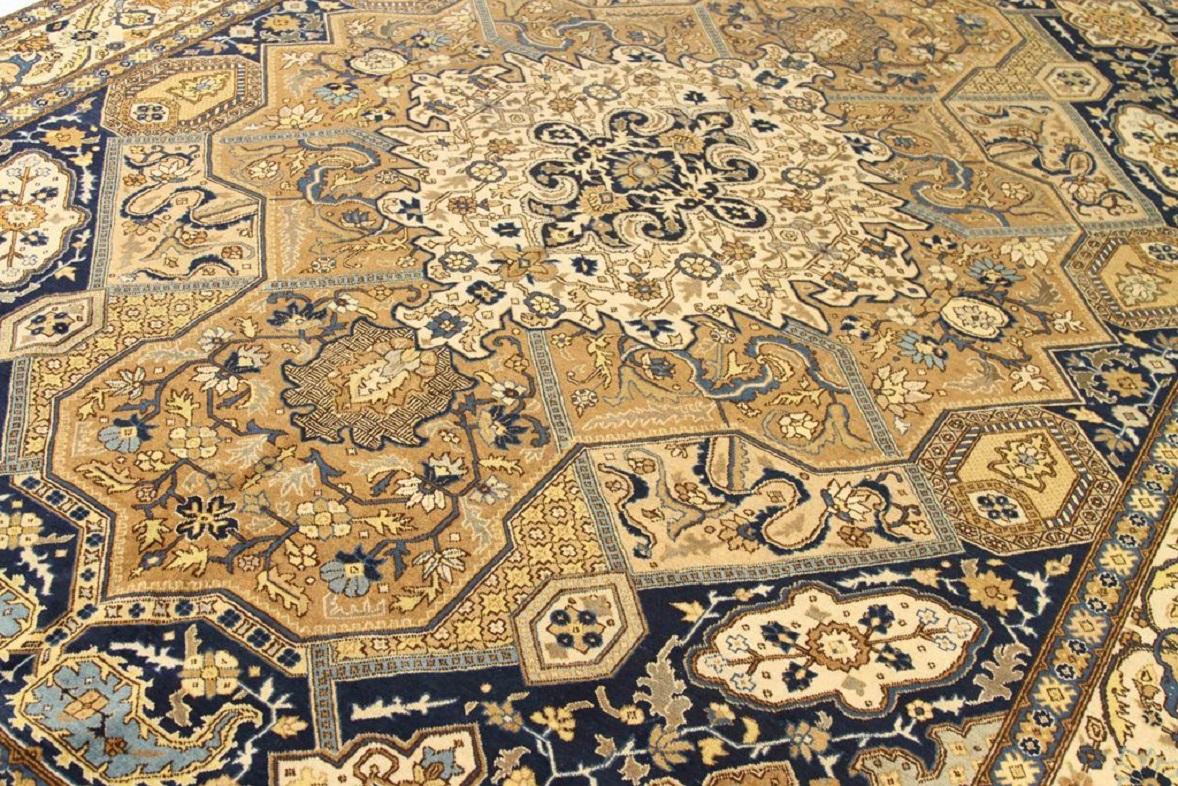 Asiatico Tappeti persiani Tabriz - Lana Avorio Blu Navy Giallo 71095 in vendita
