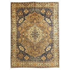 Persian Tabriz Area Rugs - Wool Ivory Navy Blue Yellow 71095