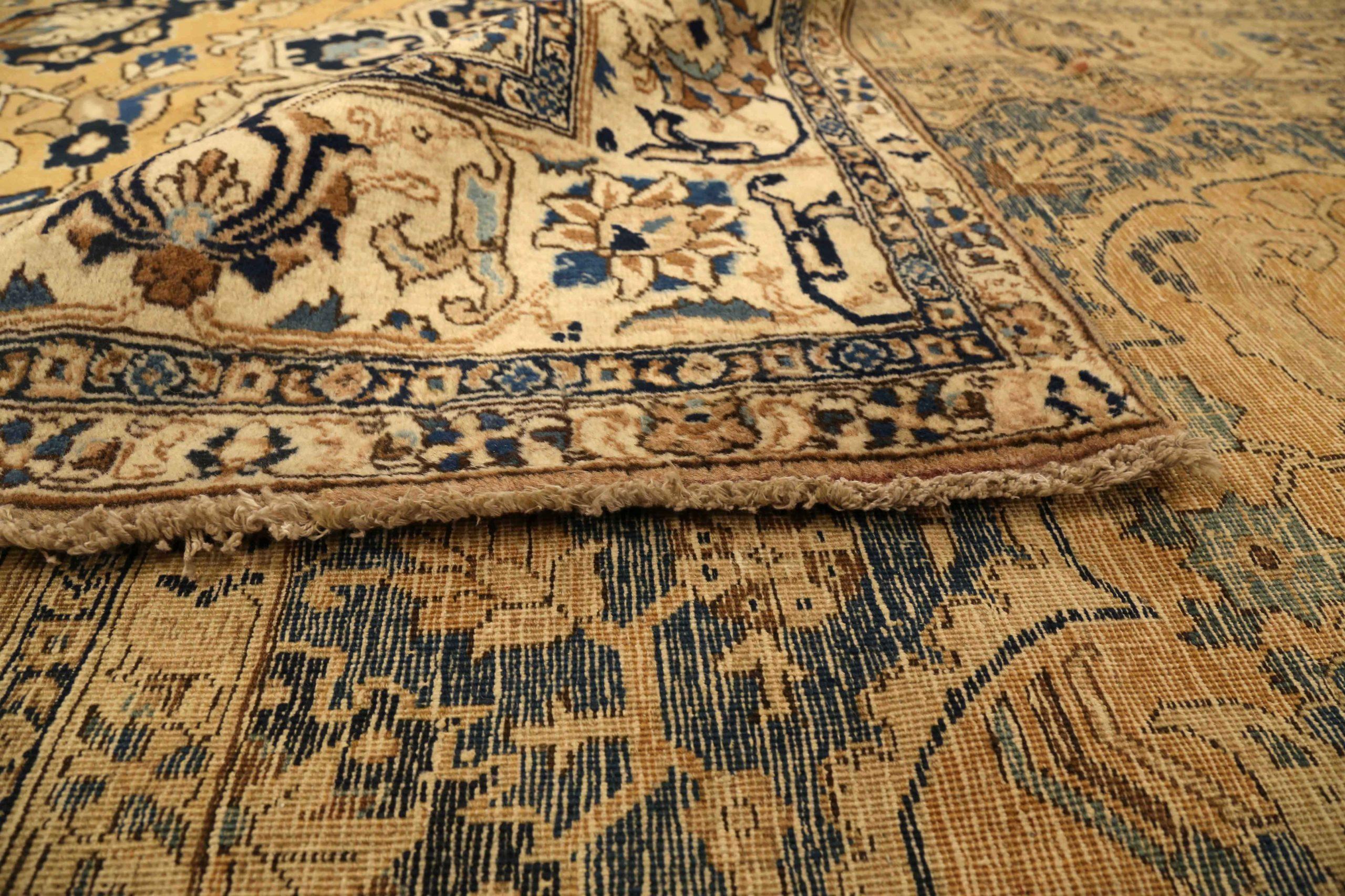 Tapis persans de Tabriz - Laine ivoire bleu marine bleu jaune motif - 75243 Excellent état - En vente à Dallas, TX