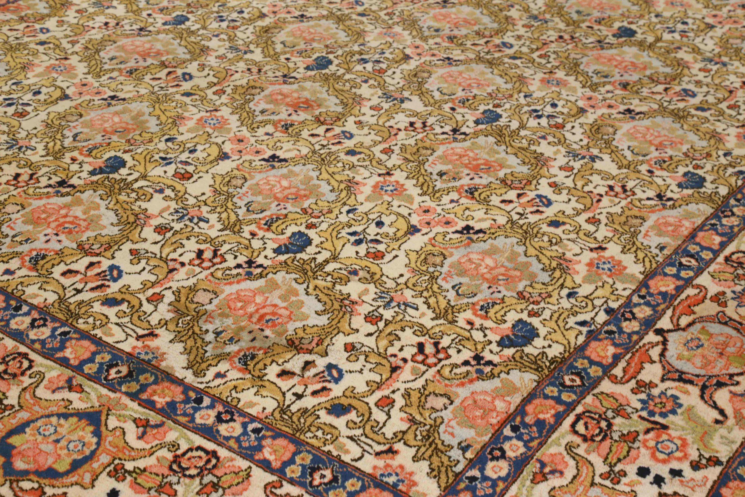 Asiatique Tapis persans Tabriz - Laine ivoire rose jaune 71746 en vente