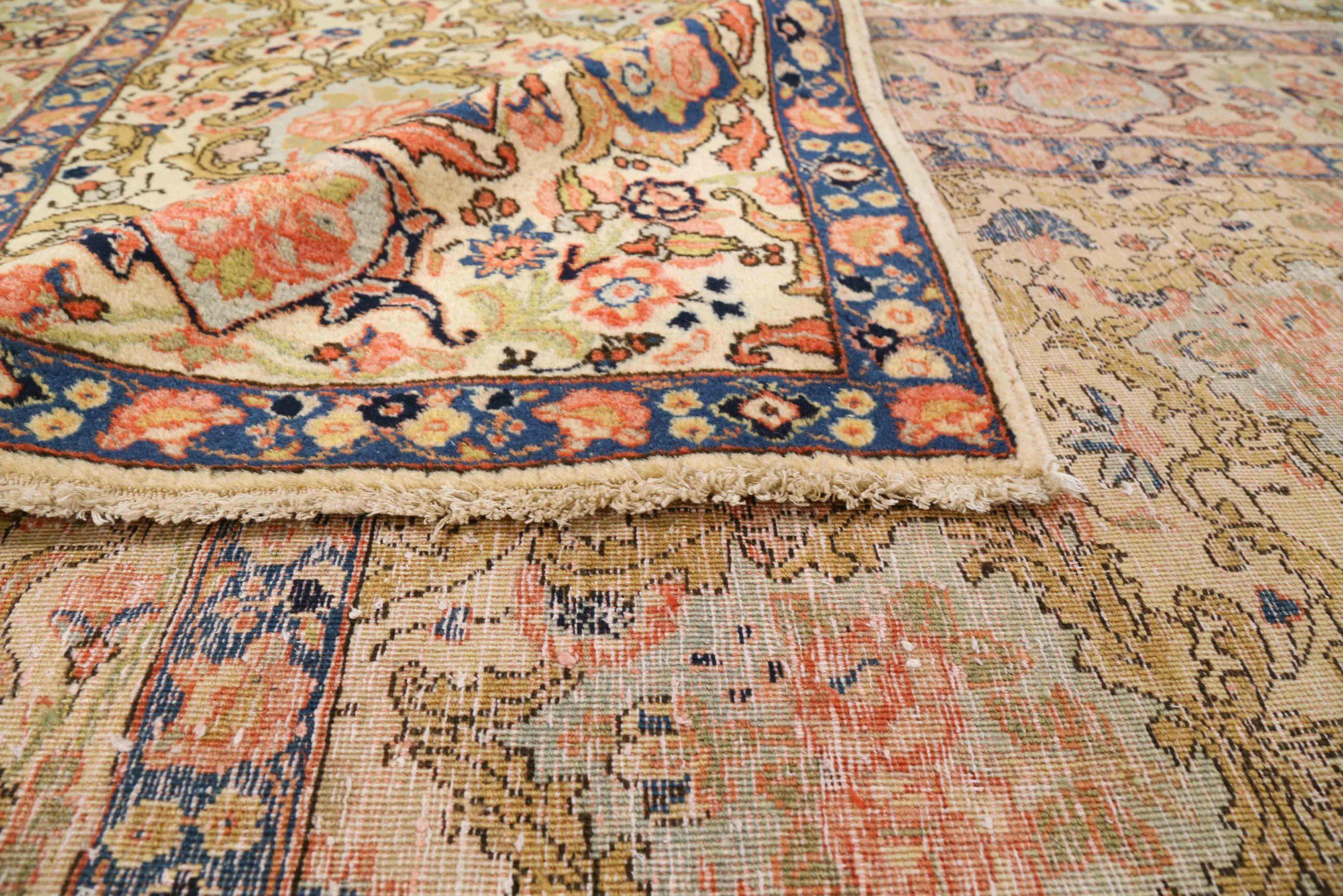 Tapis persans Tabriz - Laine ivoire rose jaune 71746 Excellent état - En vente à Dallas, TX