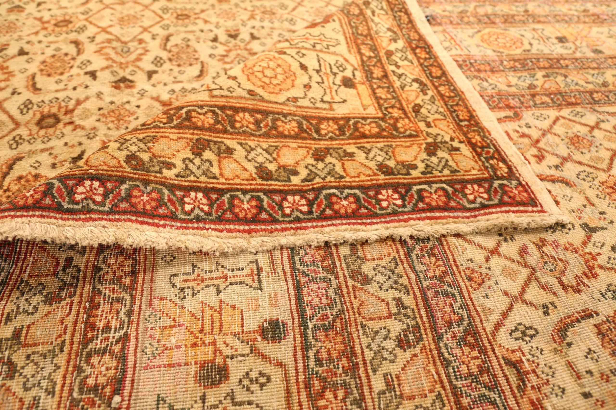 Tappeto persiano Tabriz Circa 1880 - Lana Avorio Rosso 73794 In condizioni ottime in vendita a Dallas, TX