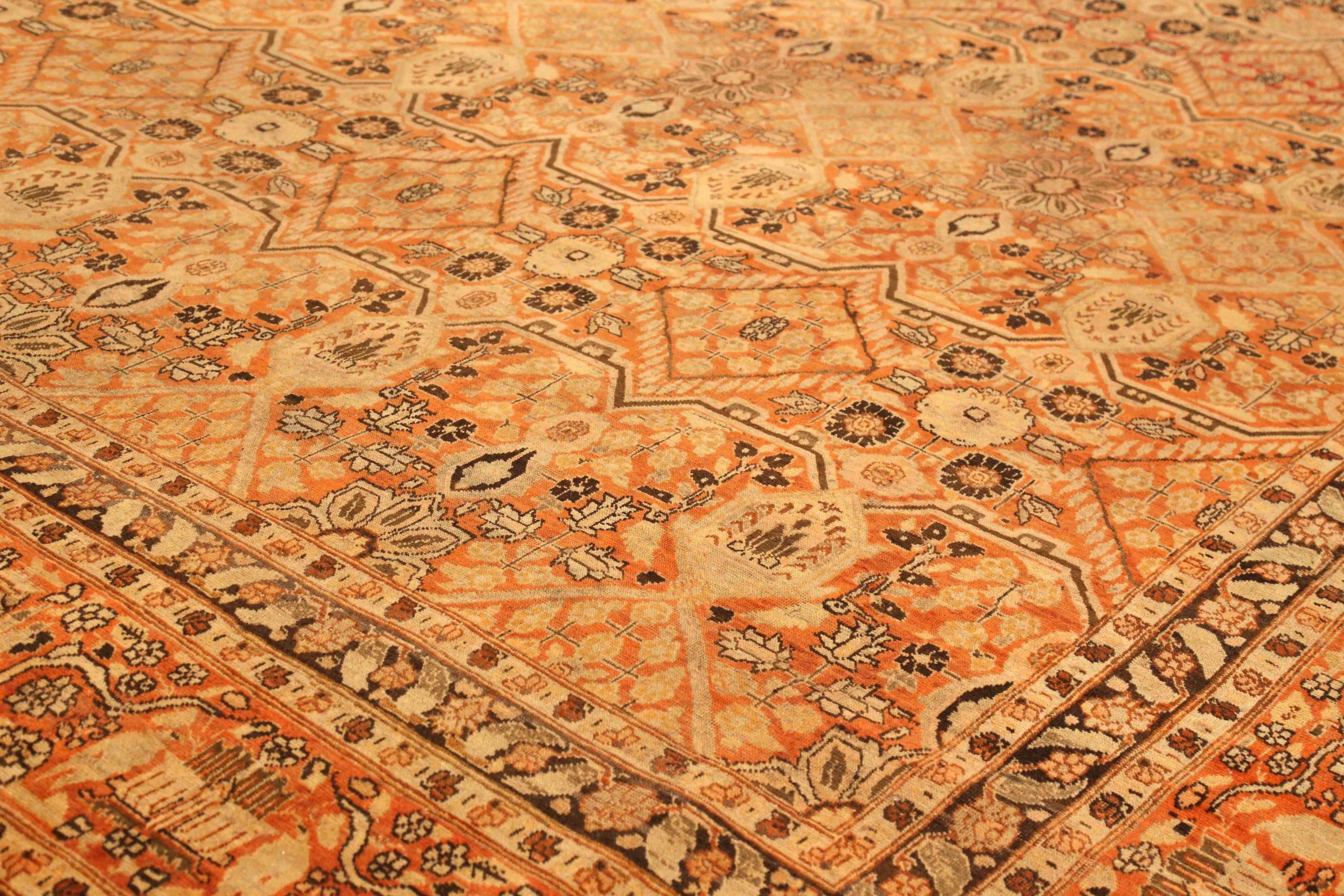 Persische Tabriz Bereich Teppiche CIRCA 1880 - Wolle Elfenbein Rot Gelb 73796 (Asiatisch) im Angebot