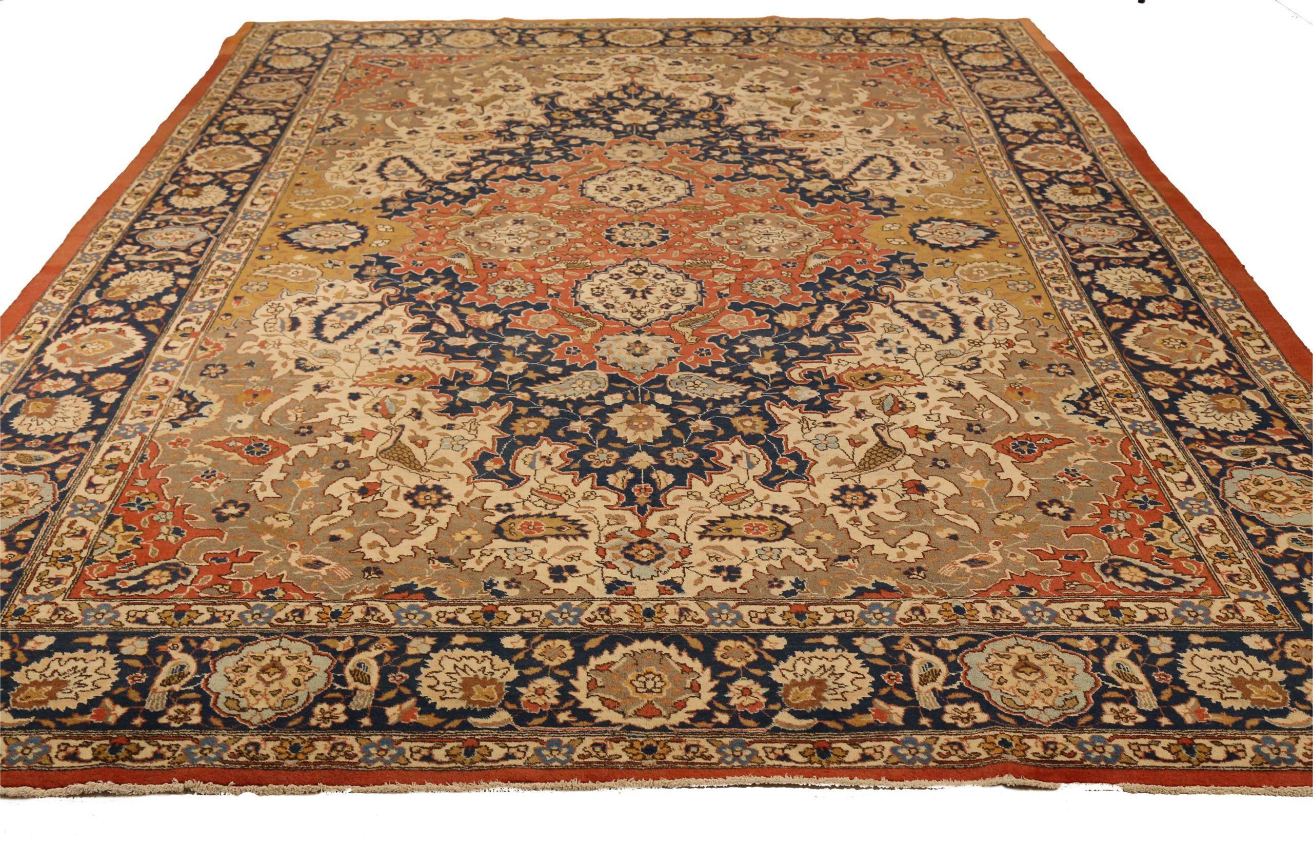 Persische Täbris-Teppiche - Wolle Elfenbein Marineblau Blau Rot 10394 (Asiatisch) im Angebot
