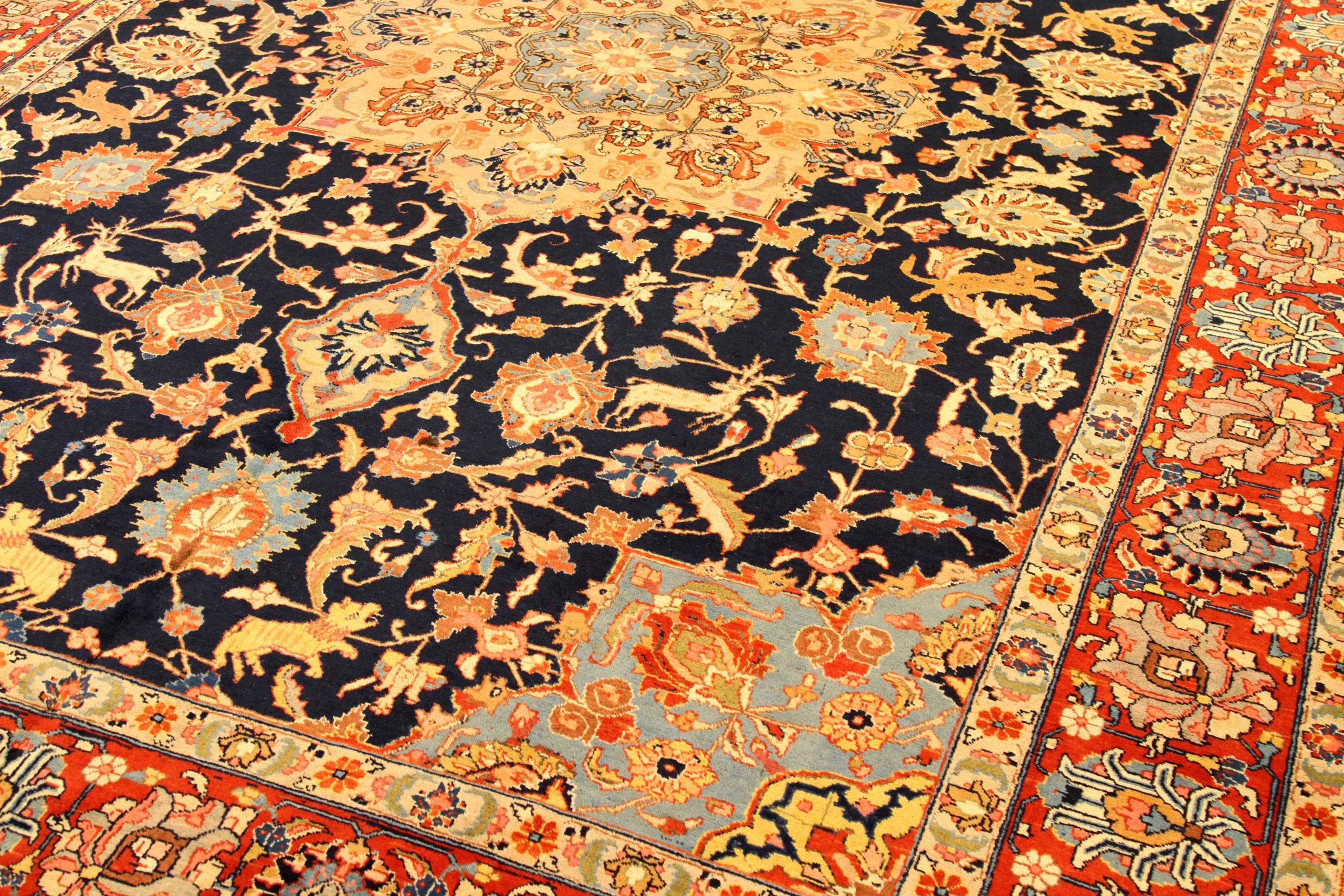 Asiatico Tappeti persiani Tabriz - Lana Blu Navy Rosso Giallo 71677 in vendita
