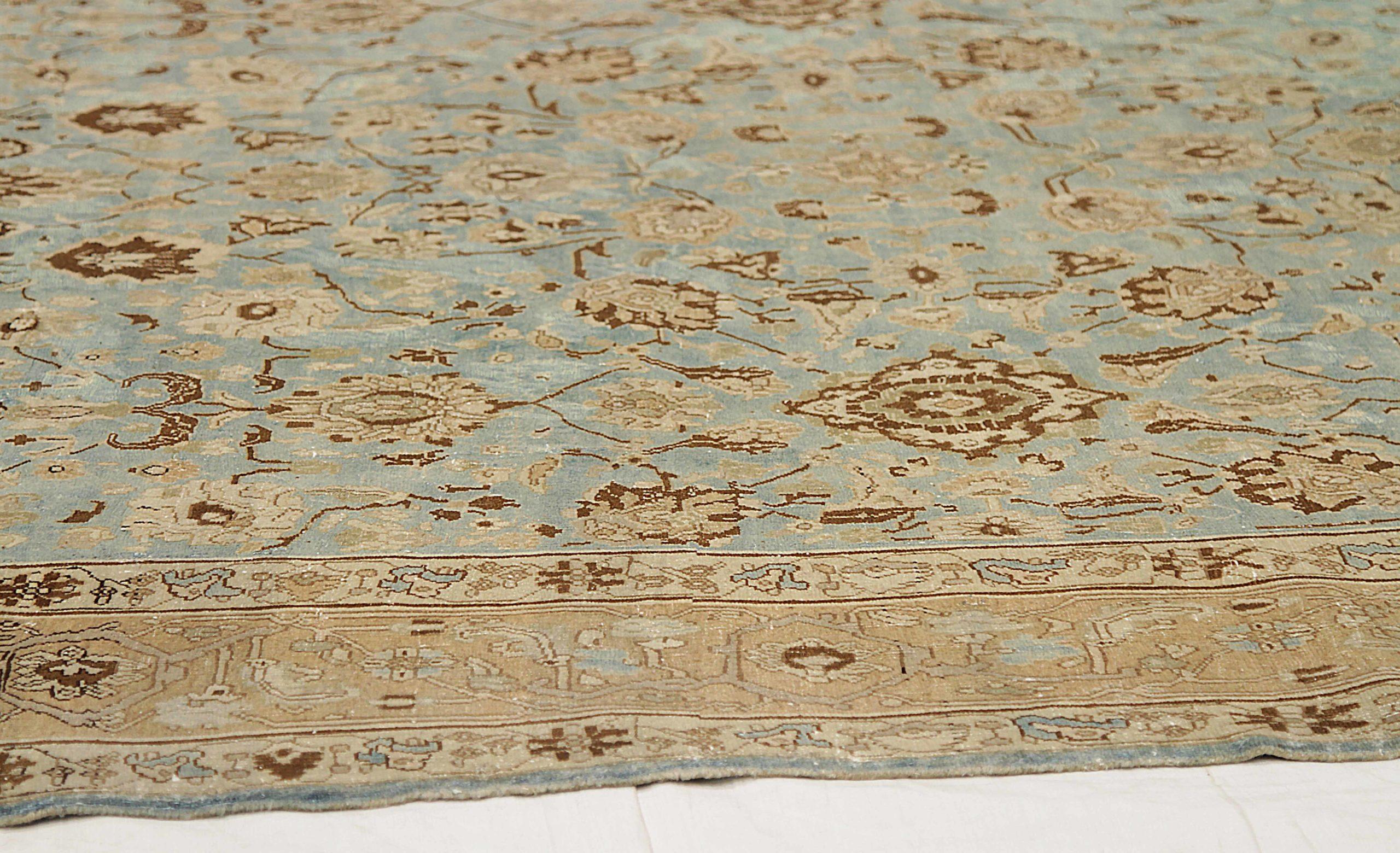 Tappeti persiani Tabriz Circa 1910 - Lana Blu Marrone Giallo Design - 92547 In condizioni ottime in vendita a Dallas, TX