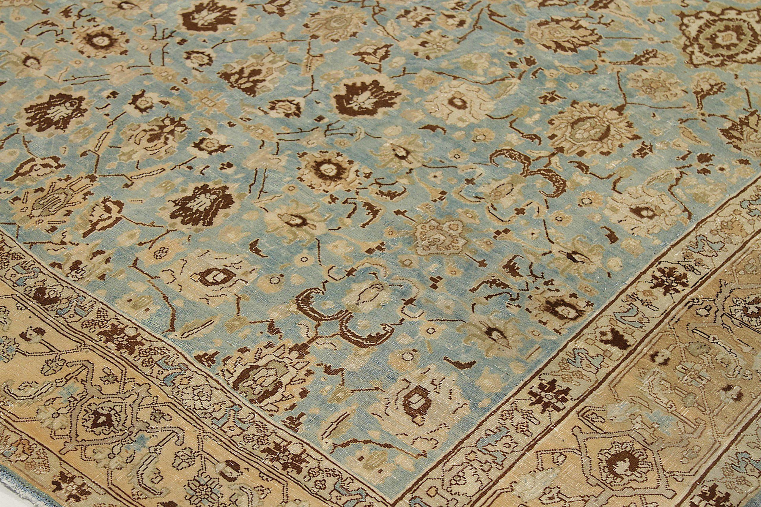 XX secolo Tappeti persiani Tabriz Circa 1910 - Lana Blu Marrone Giallo Design - 92547 in vendita