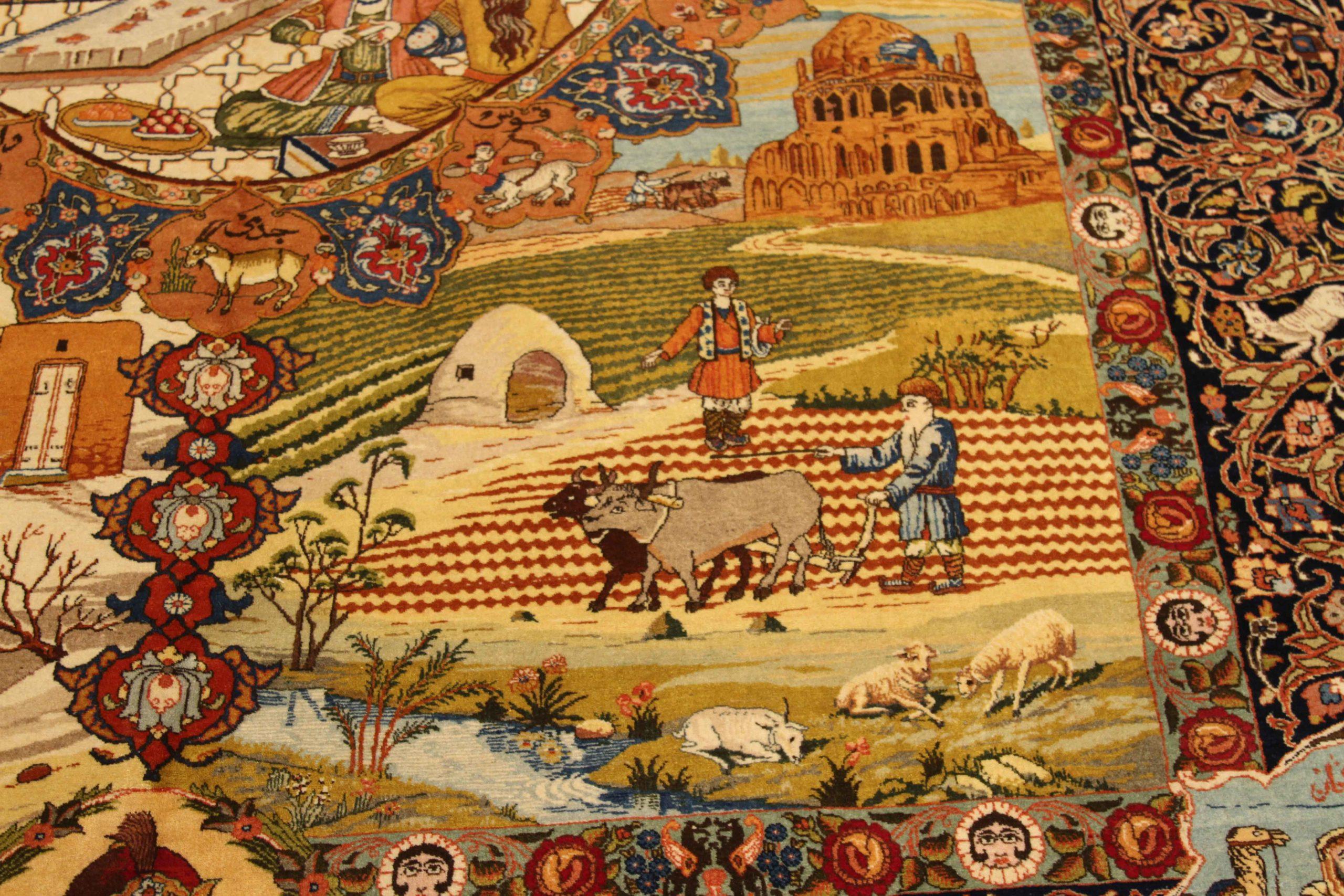 Tapis persans de Tabriz datant d'environ 1910 - Laine bleu vert ivoire orange rouge 71745 Excellent état - En vente à Dallas, TX