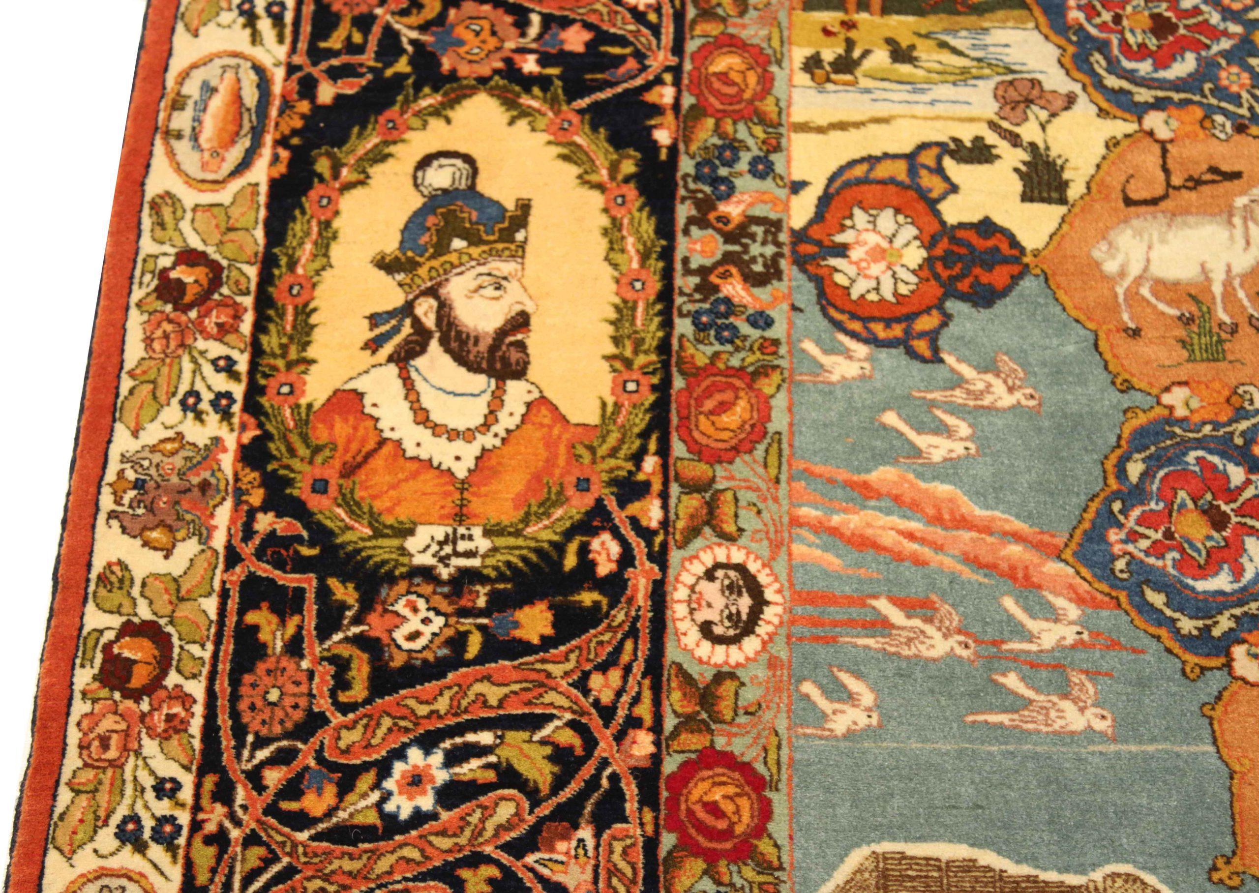20ième siècle Tapis persans de Tabriz datant d'environ 1910 - Laine bleu vert ivoire orange rouge 71745 en vente