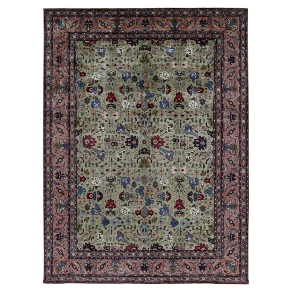 Tappeti persiani Tabriz Circa 1910 - Lana Blu Verde Avorio Rosa Design - 91566