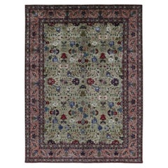 Tappeti persiani Tabriz Circa 1910 - Lana Blu Verde Avorio Rosa Design - 91566