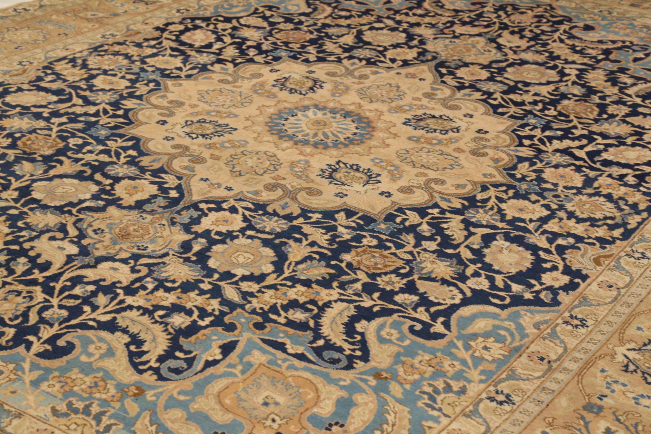 Asiatico Tappeti persiani Tabriz Circa 1910 - Lana Blu Avorio Blu Navy Design - 75221 in vendita