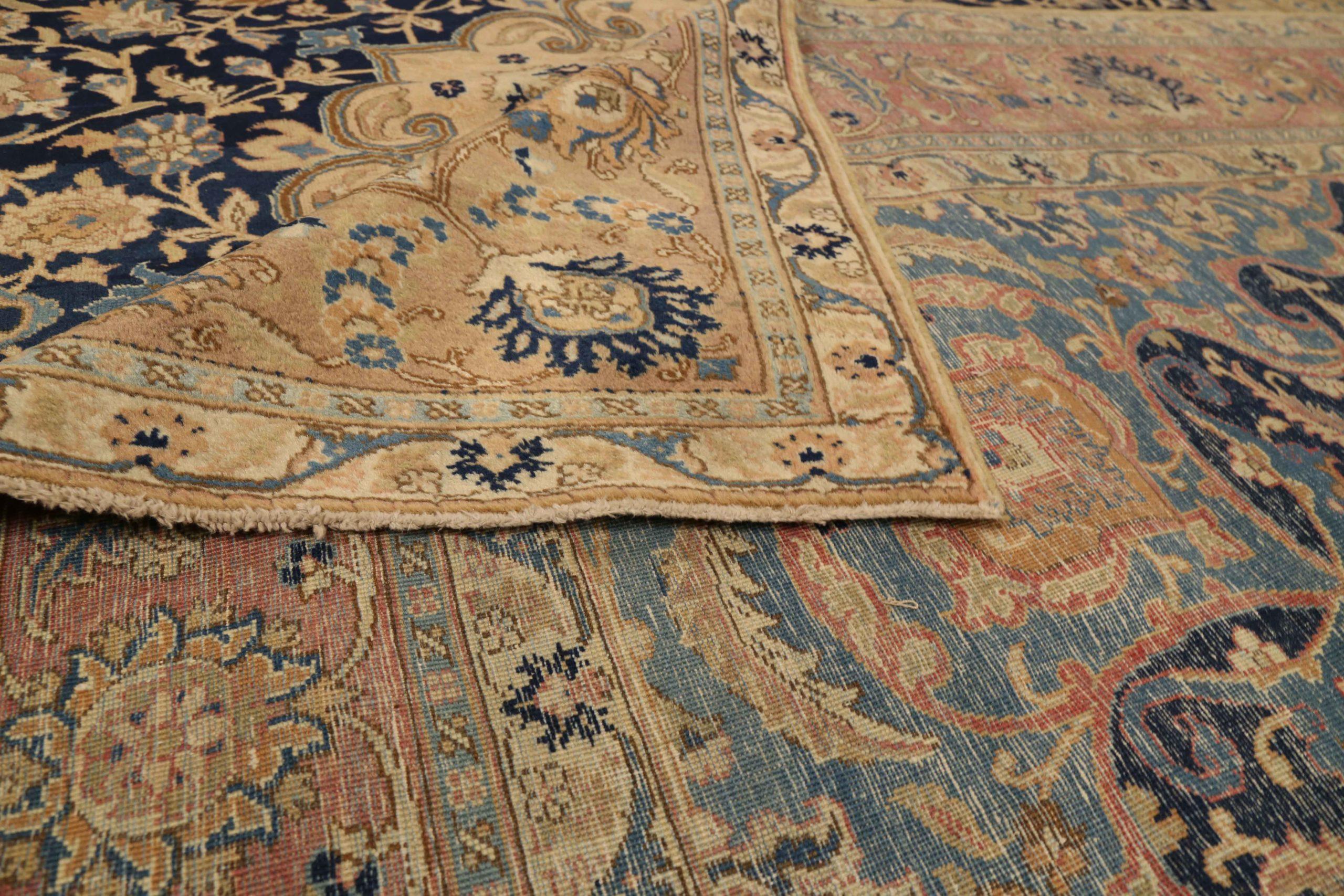 Tappeti persiani Tabriz Circa 1910 - Lana Blu Avorio Blu Navy Design - 75221 In condizioni ottime in vendita a Dallas, TX