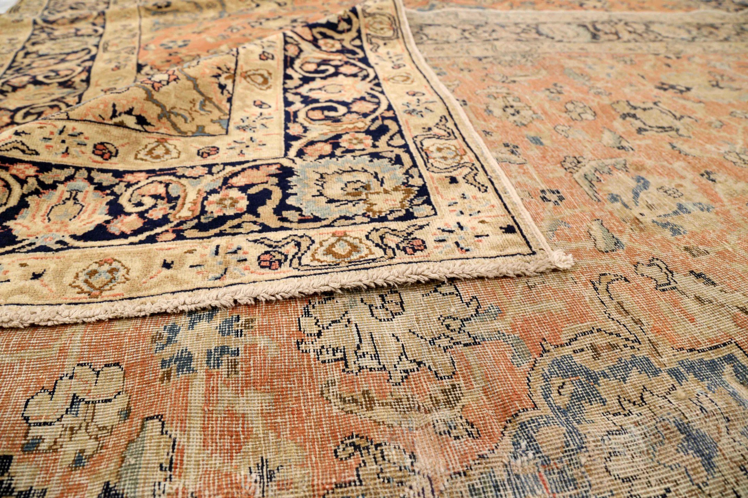 Persian Tabriz Area Rugs Circa 1910 - Wool Blue Ivory Navy Blue Pink - 75410 In Excellent Condition For Sale In Dallas, TX