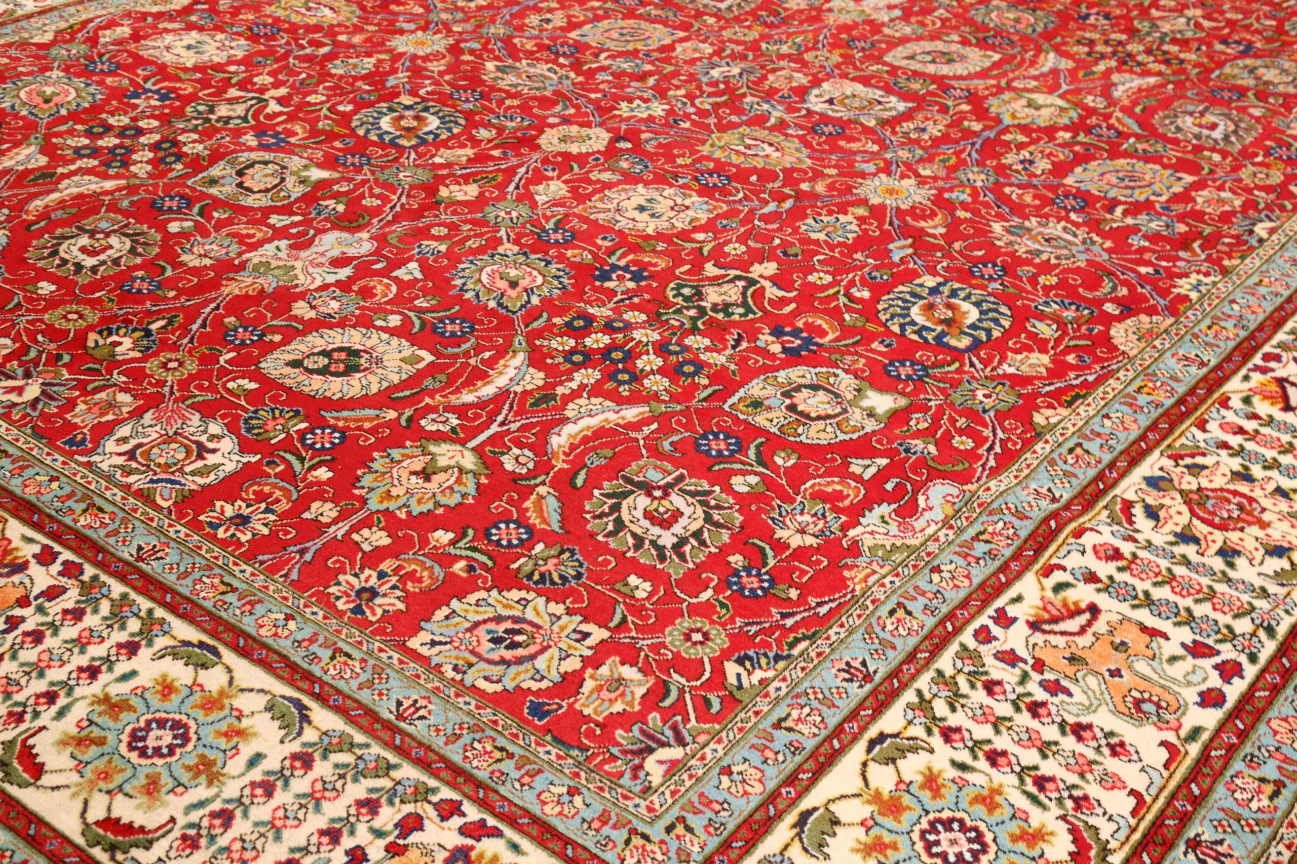 Persische Täbris-Teppiche um 1910 - Wolle Blau Elfenbein Rot 71975 (Asiatisch) im Angebot