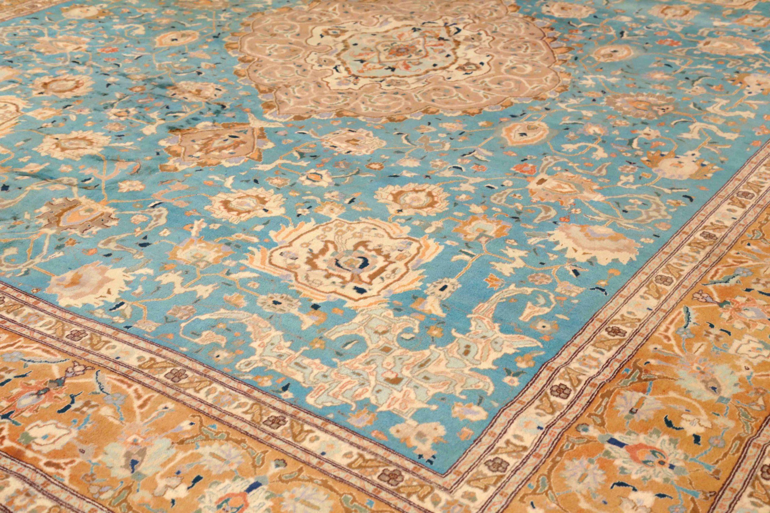 Asiatico Tappeti persiani Tabriz Circa 1910 - Lana Blu Avorio Rosso 73158 in vendita