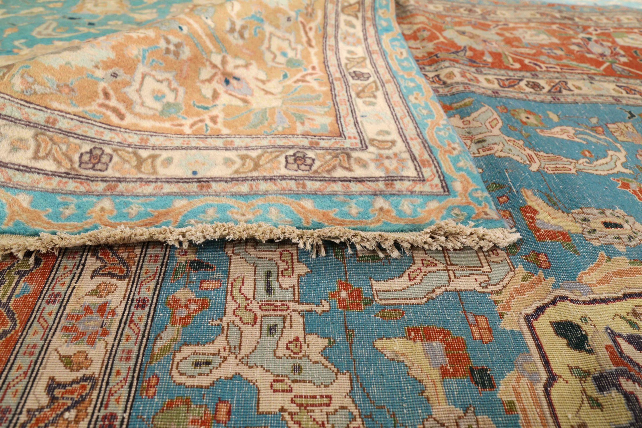 Tappeti persiani Tabriz Circa 1910 - Lana Blu Avorio Rosso 73158 In condizioni ottime in vendita a Dallas, TX