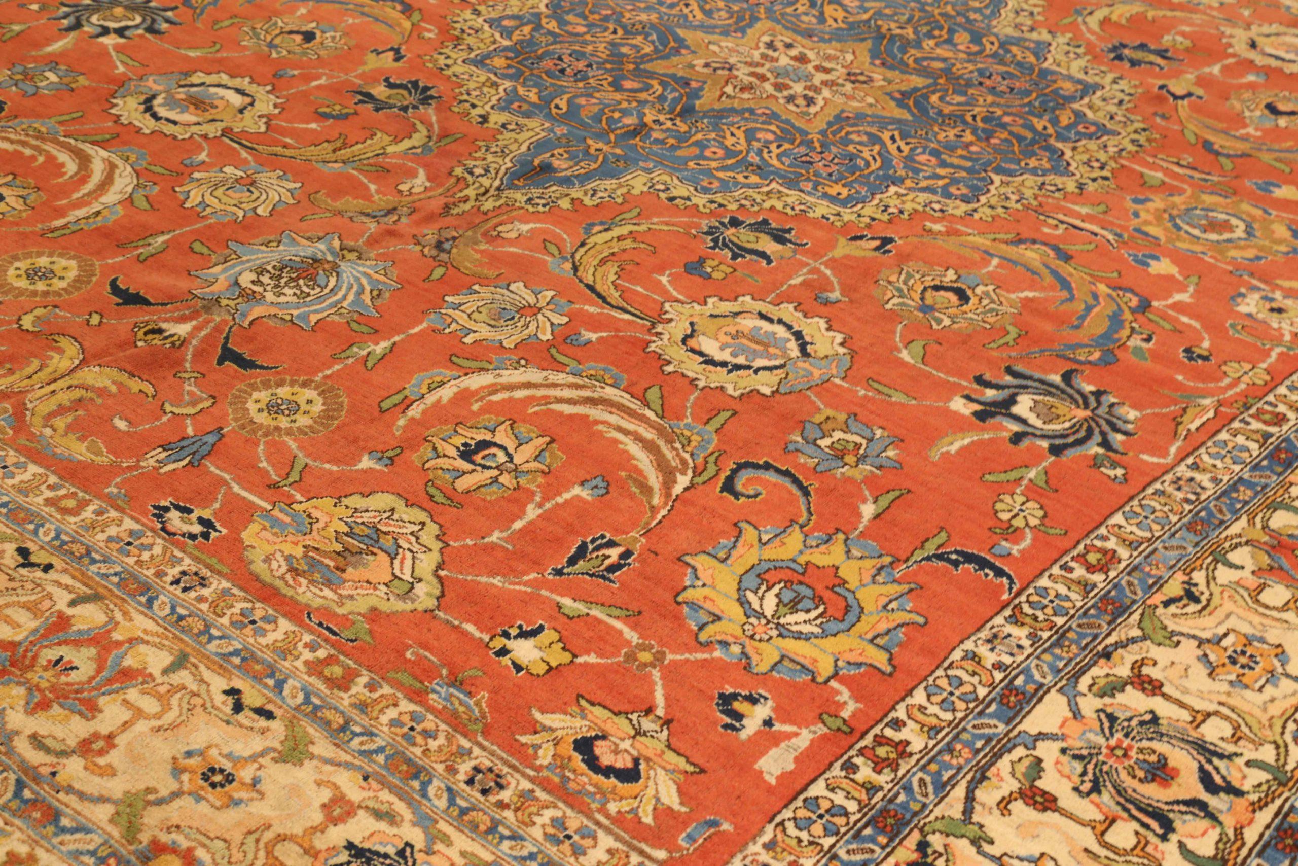 Asiatico Tappeti persiani Tabriz Circa 1910 - Lana blu avorio rosso - 75241 in vendita