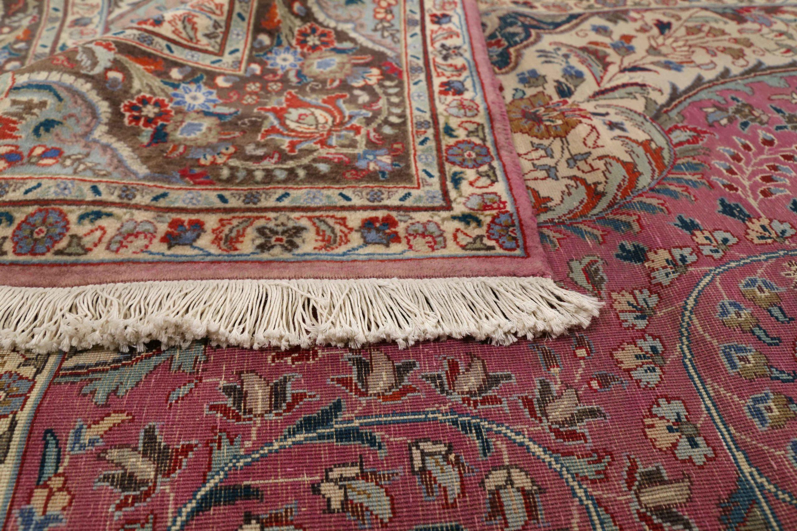 Persische Tabriz Bereich Teppiche CIRCA 1910 - Wolle Brown Elfenbein Rosa Design - 75263 im Zustand „Hervorragend“ im Angebot in Dallas, TX