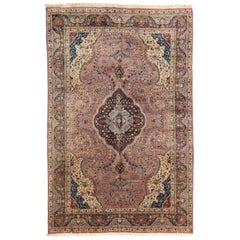 Persische Tabriz Bereich Teppiche CIRCA 1910 - Wolle Brown Elfenbein Rosa Design - 75263