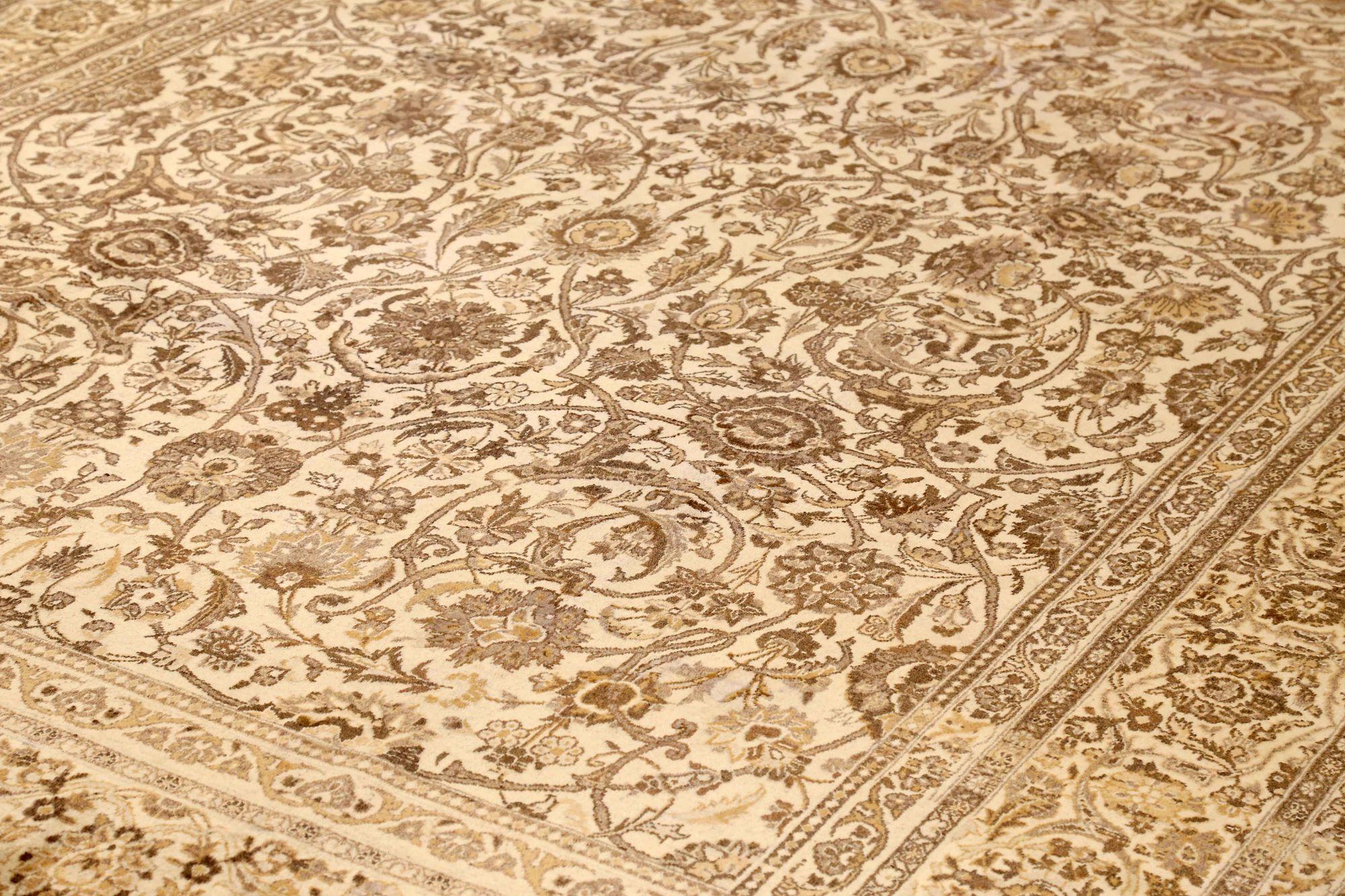 20th Century Persian Tabriz Area Rugs Circa 1910 - Wool Brown Ivory Yellow Design - 10455 For Sale
