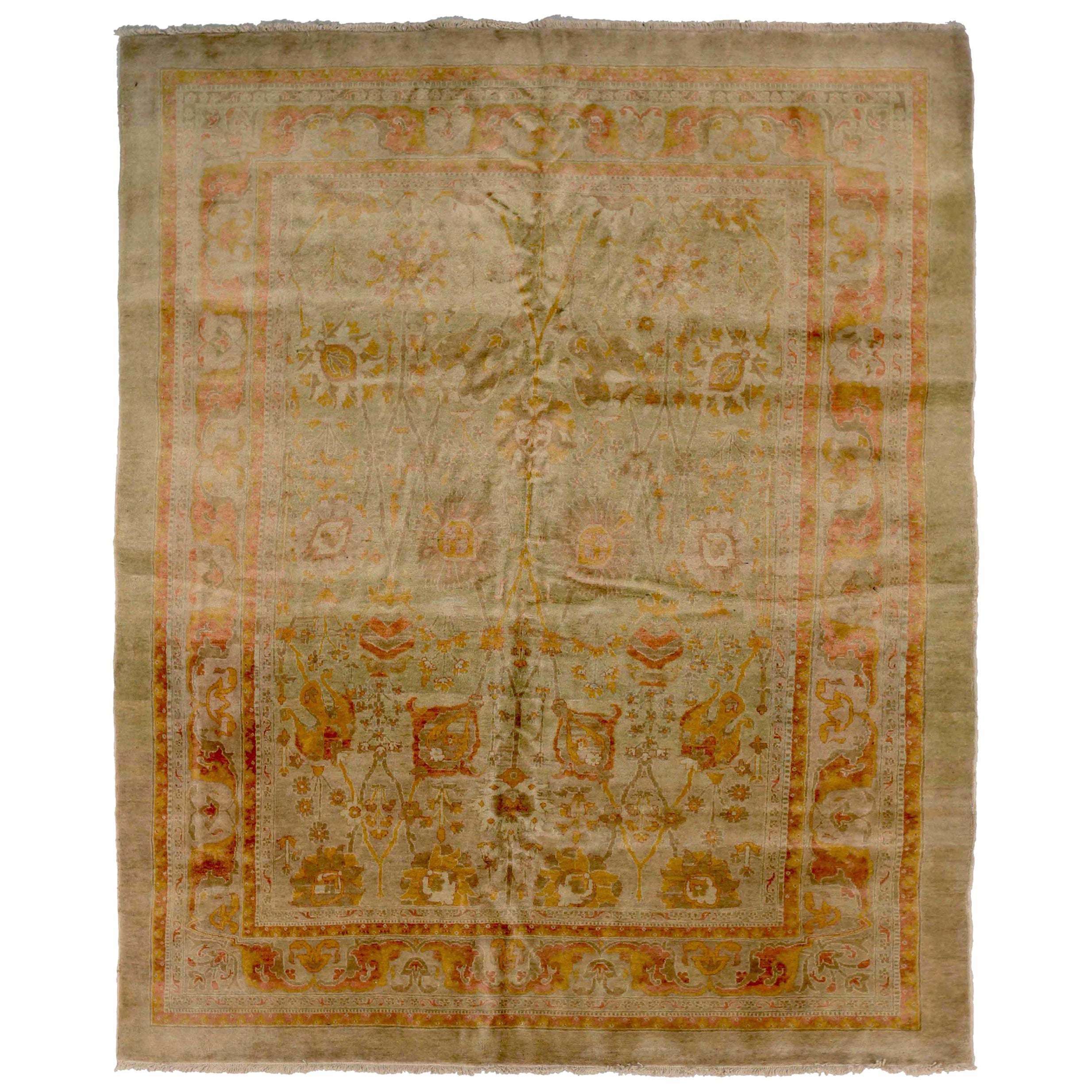 Persian Tabriz Area Rugs Circa 1910 - Wool Green Orange Red 72392