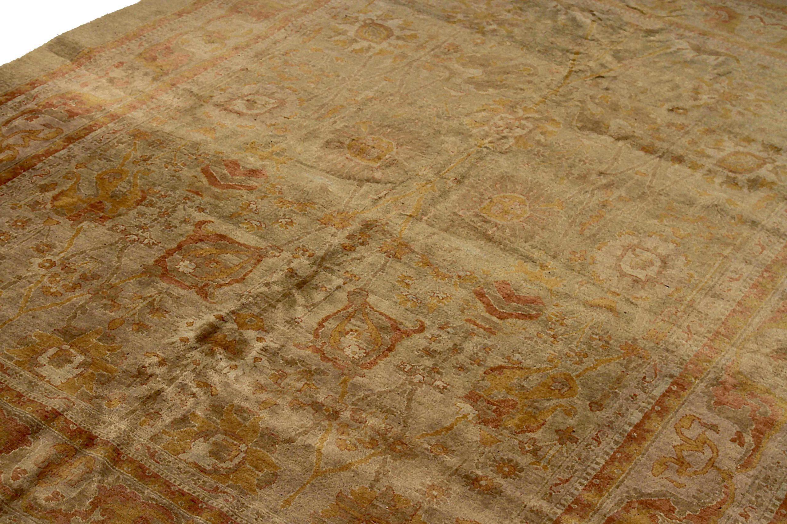 Asian Persian Tabriz Area Rugs Circa 1910 - Wool Green Orange Red 72392 For Sale