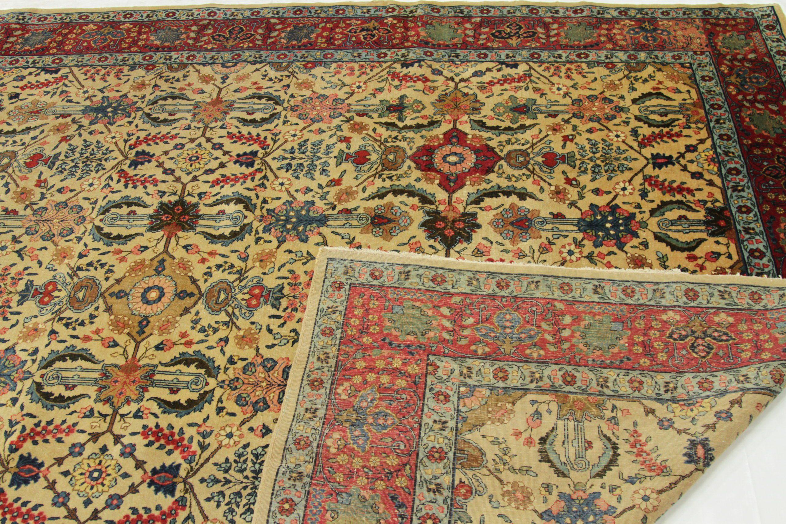 Persische Täbris-Teppiche um 1910 - Wolle Elfenbein Design - 10495 im Zustand „Hervorragend“ im Angebot in Dallas, TX