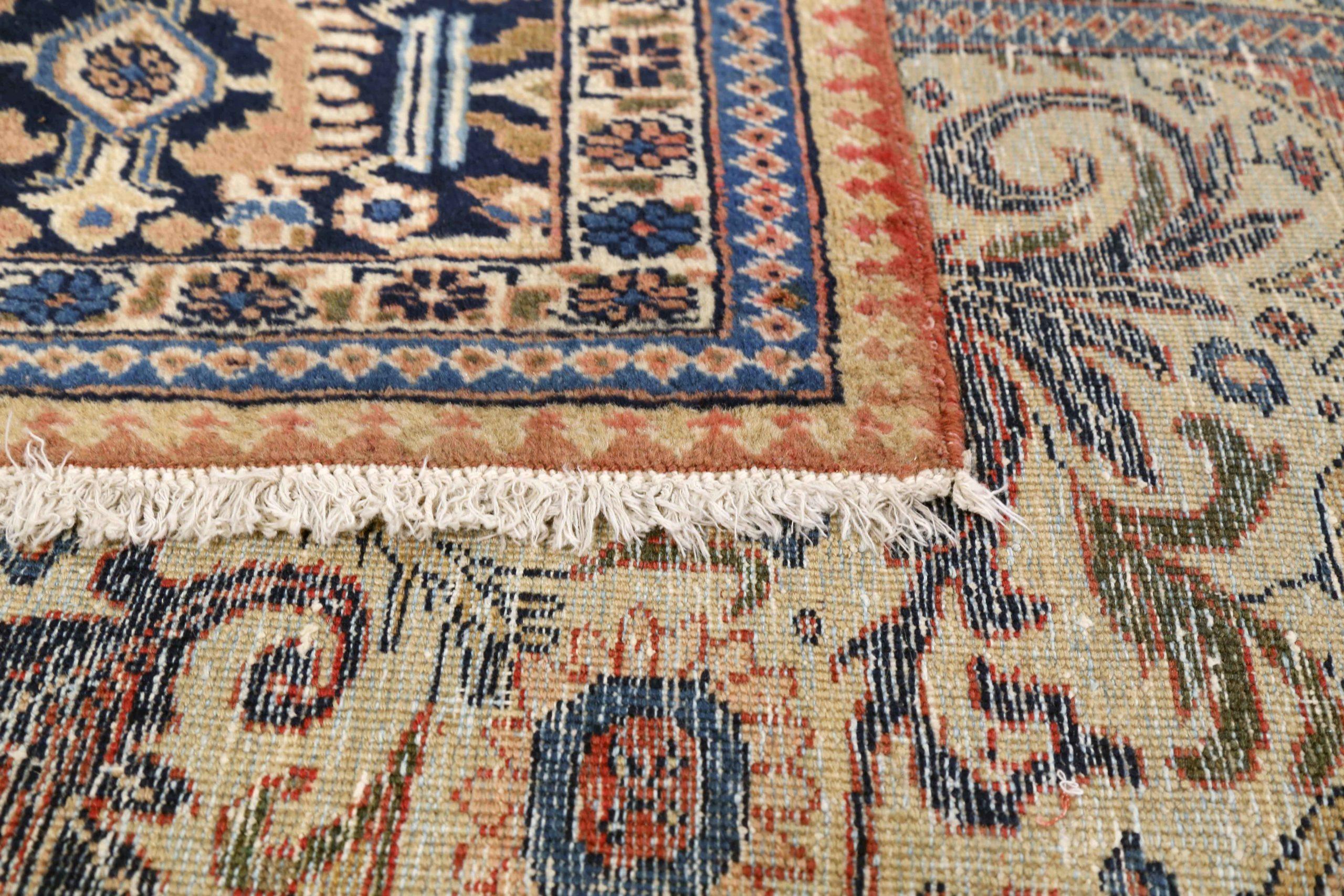 Tappeti persiani Tabriz Circa 1910 - Lana Avorio Blu Navy Rosa Design - 75210 In condizioni ottime in vendita a Dallas, TX