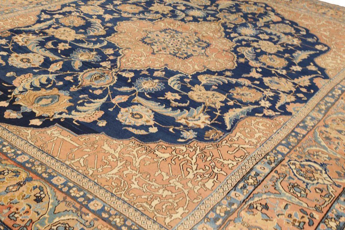 Persische Täbris-Teppiche um 1910 - Wolle Elfenbein Marineblau Rosa Design - 75236 (Asiatisch) im Angebot