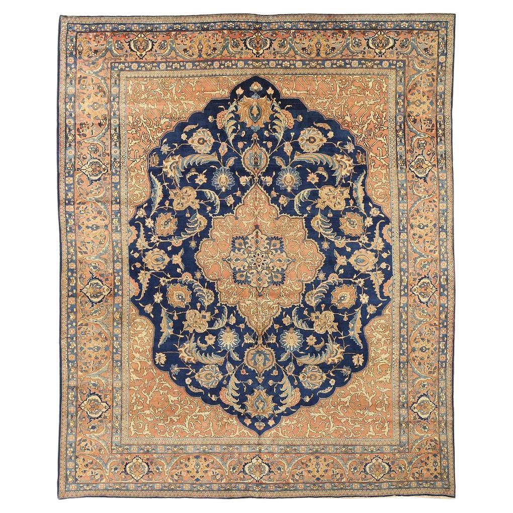 Tappeti persiani Tabriz Circa 1910 - Lana Avorio Blu Navy Rosa Design - 75236