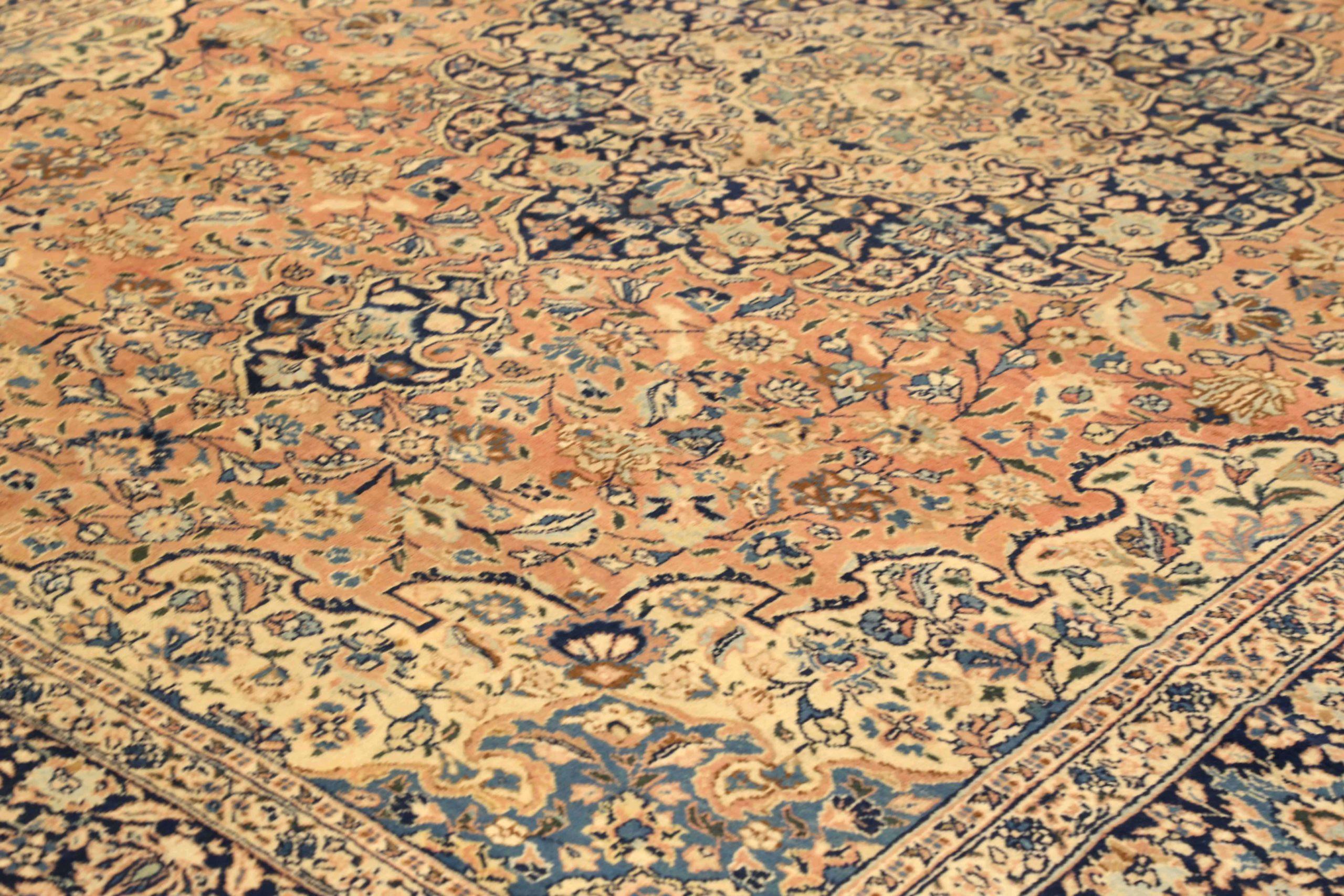 Asiatico Tappeti persiani Tabriz Circa 1910 - Lana Avorio Blu Navy Rosa Design - 75244 in vendita