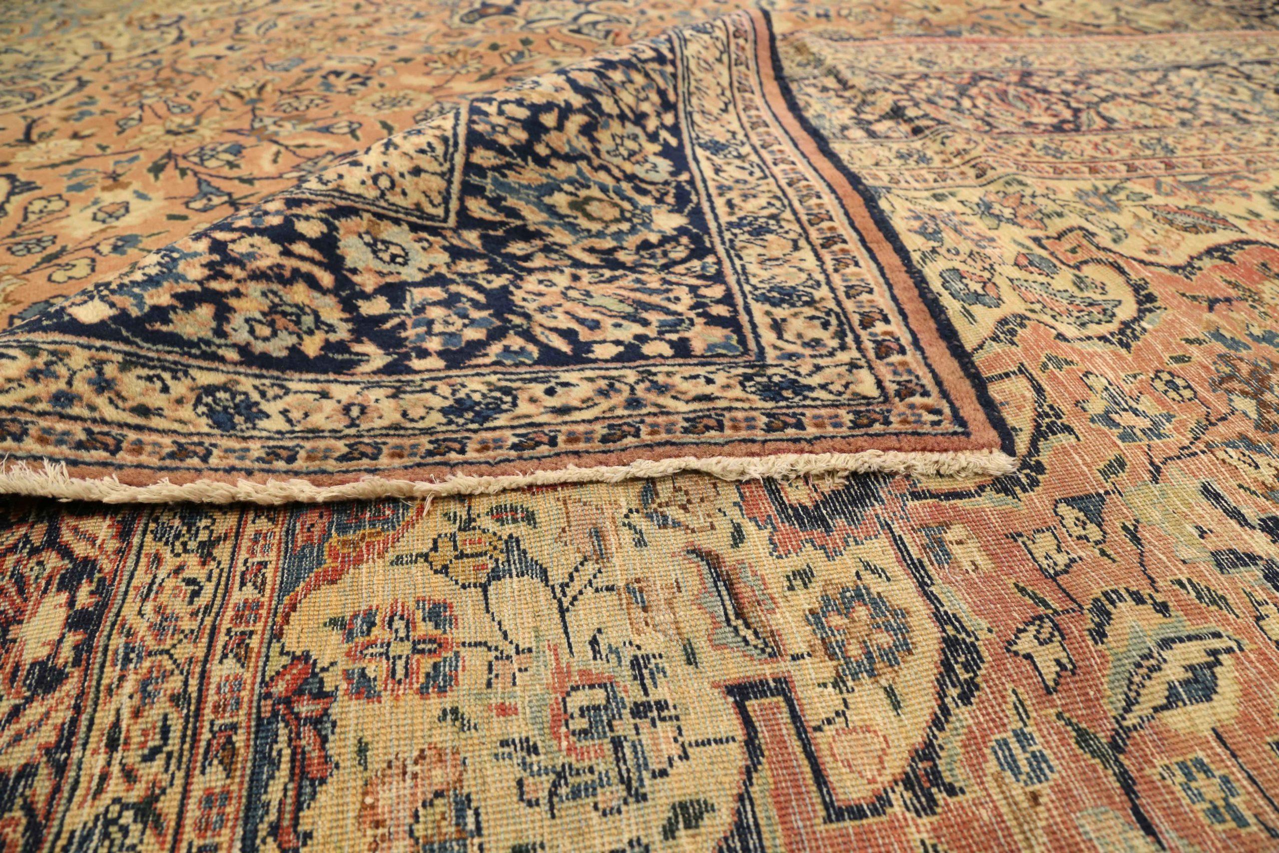 Tappeti persiani Tabriz Circa 1910 - Lana Avorio Blu Navy Rosa Design - 75244 In condizioni ottime in vendita a Dallas, TX