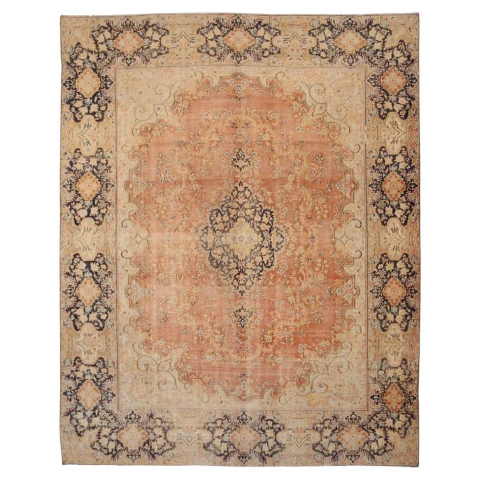 Tappeti persiani Tabriz Circa 1910 - Lana Avorio Blu Navy Rosa Design - 91761