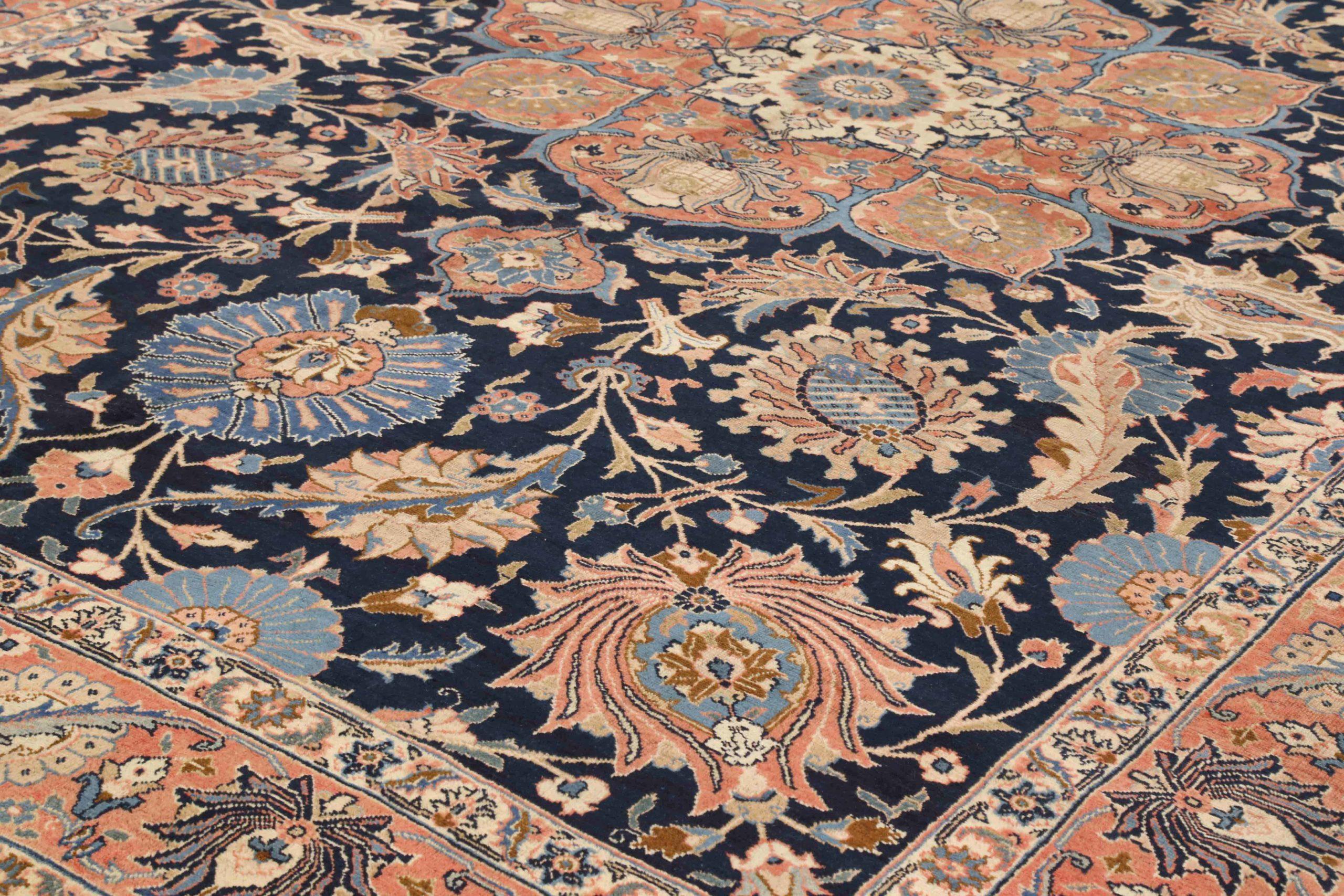 Asiatico Tappeti persiani Tabriz Circa 1910 - Lana Avorio Blu Navy Rosso 71433 in vendita
