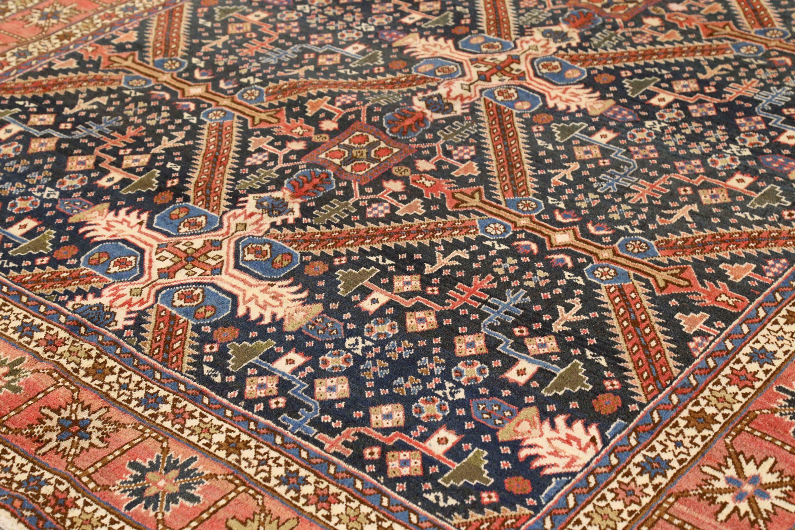 Asiatico Tappeti persiani Tabriz Circa 1910 - Lana Avorio Blu Navy Rosso Design - 75455 in vendita
