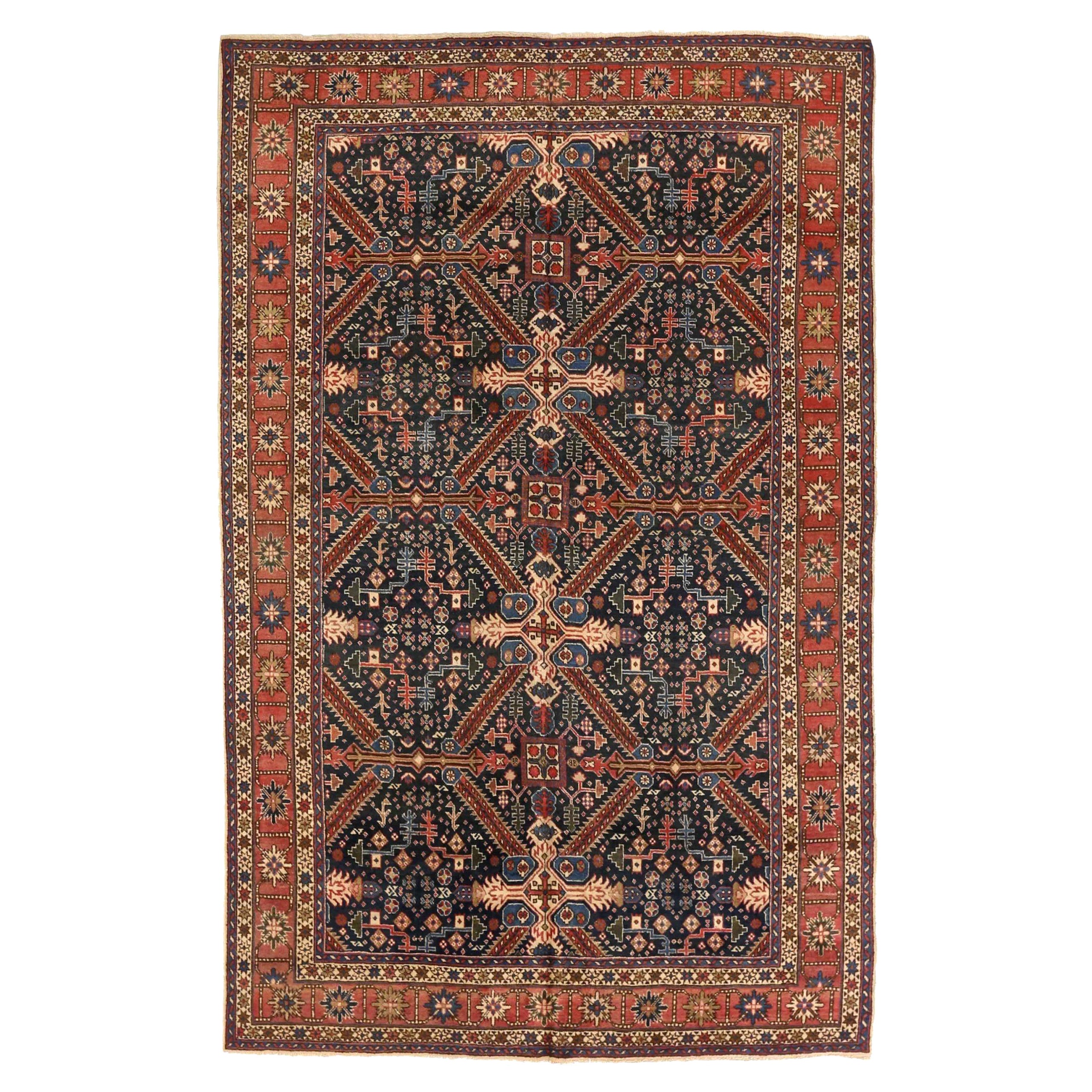 Tappeti persiani Tabriz Circa 1910 - Lana Avorio Blu Navy Rosso Design - 75455
