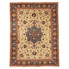 Persian Tabriz Area Rugs Circa 1910 - Wool Ivory Navy Blue Red Yellow - 75235