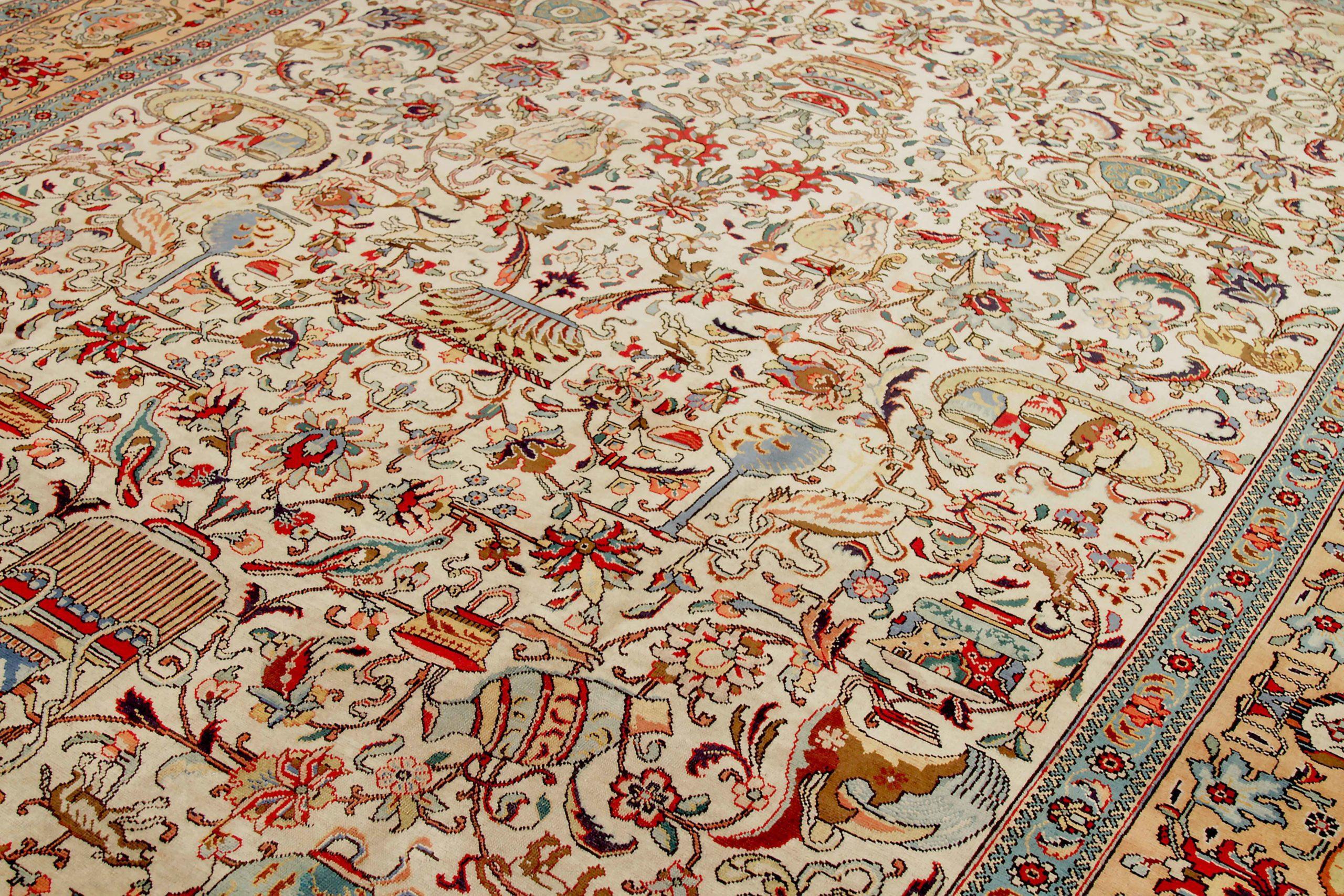 Persische Tabriz Bereich Teppiche CIRCA 1910 - Wolle Elfenbein Gelb Design - 89703 (Asiatisch) im Angebot