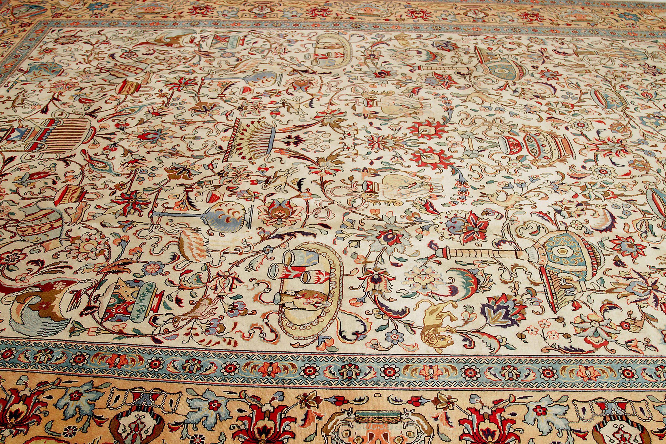 Persische Tabriz Bereich Teppiche CIRCA 1910 - Wolle Elfenbein Gelb Design - 89703 im Zustand „Hervorragend“ im Angebot in Dallas, TX