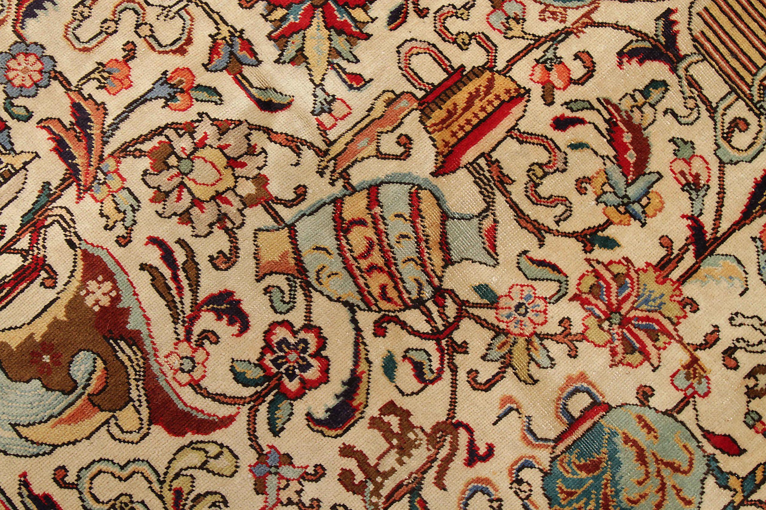Persische Tabriz Bereich Teppiche CIRCA 1910 - Wolle Elfenbein Gelb Design - 89703 (20. Jahrhundert) im Angebot