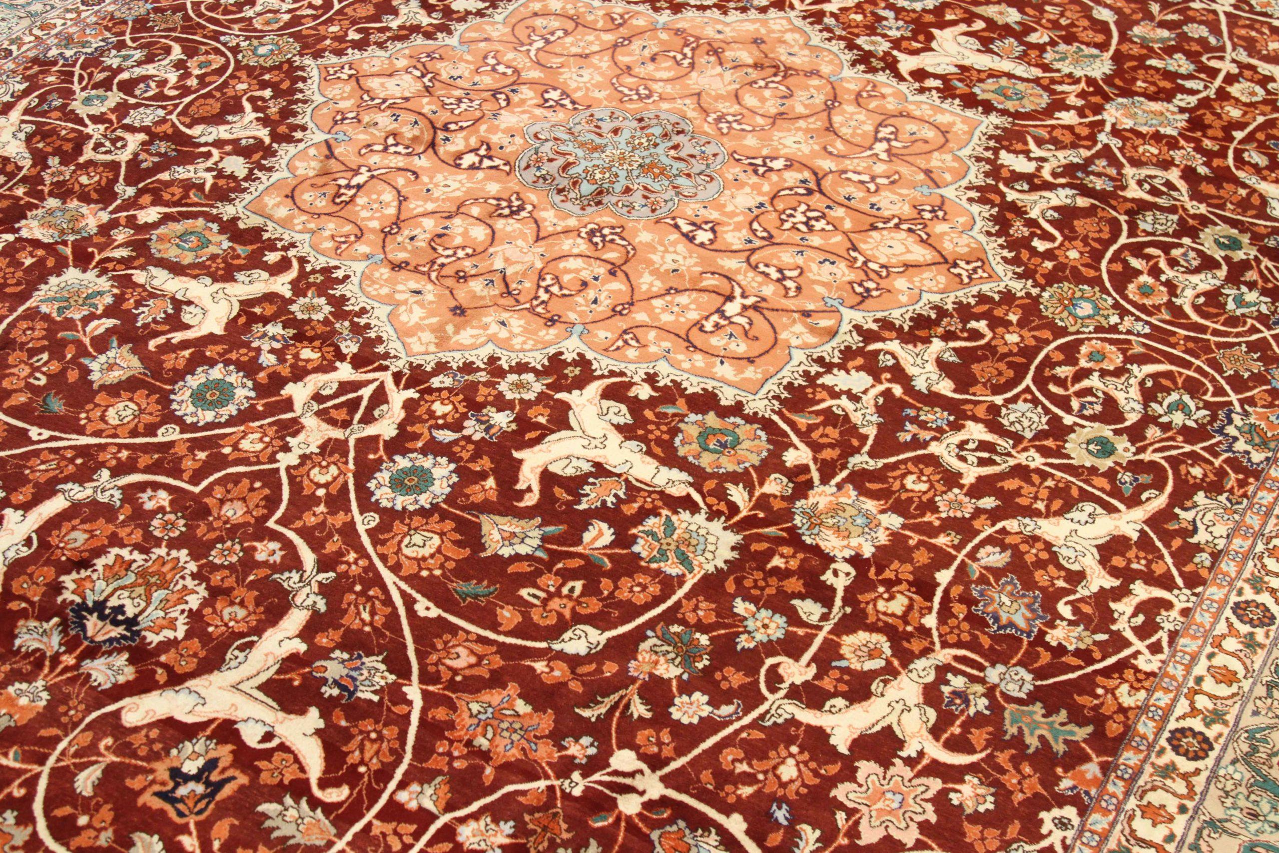 Asiatico Tappeti persiani Tabriz Circa 1910 - Lana Avorio Arancione Rosso 72614 in vendita