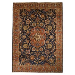Persische Täbriz Bereich Teppiche CIRCA 1910 - Wolle Marineblau Rot Gelb 72164