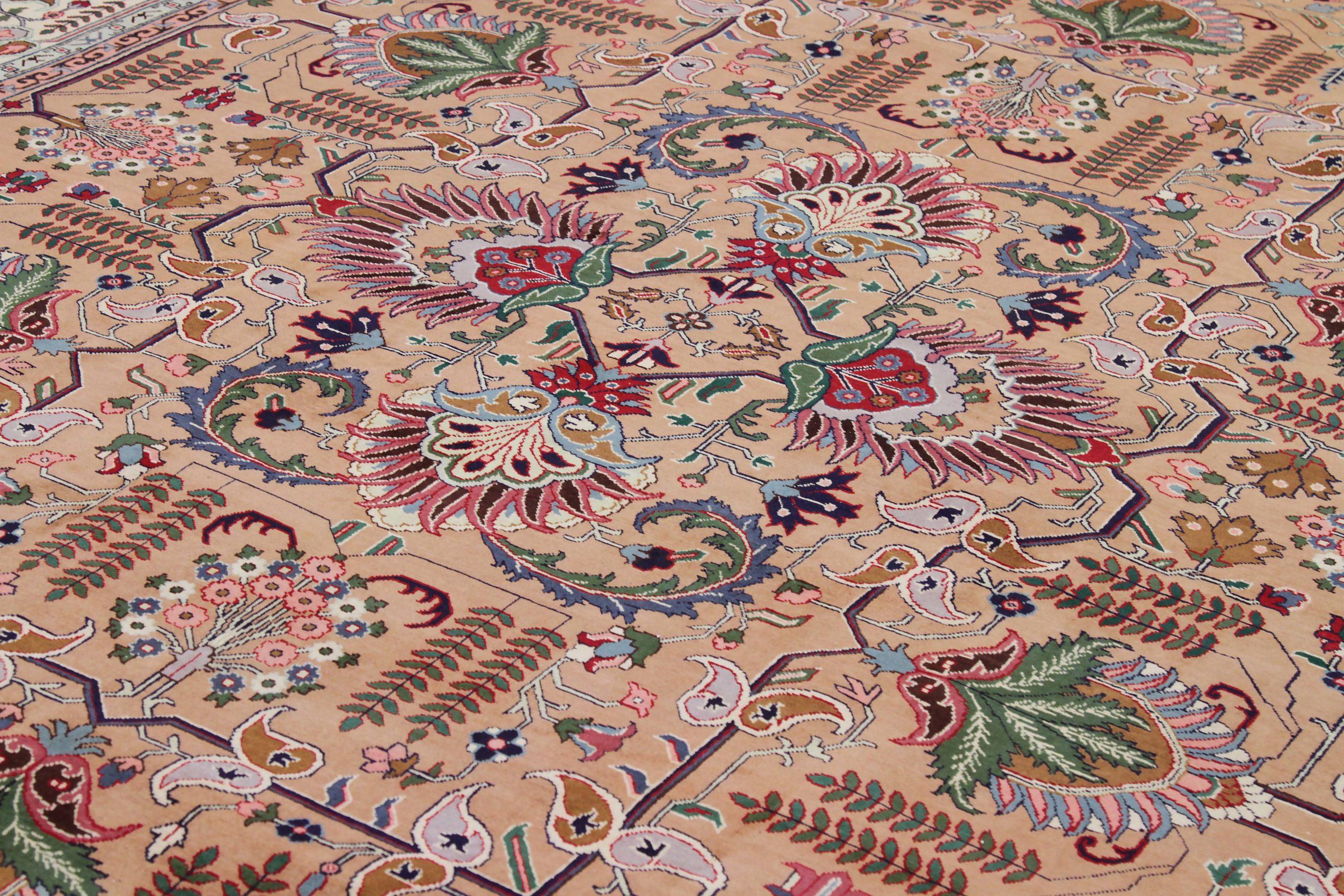 Tappeti persiani Tabriz Circa 1940 - Lana e seta avorio rosa - 89702 In condizioni ottime in vendita a Dallas, TX