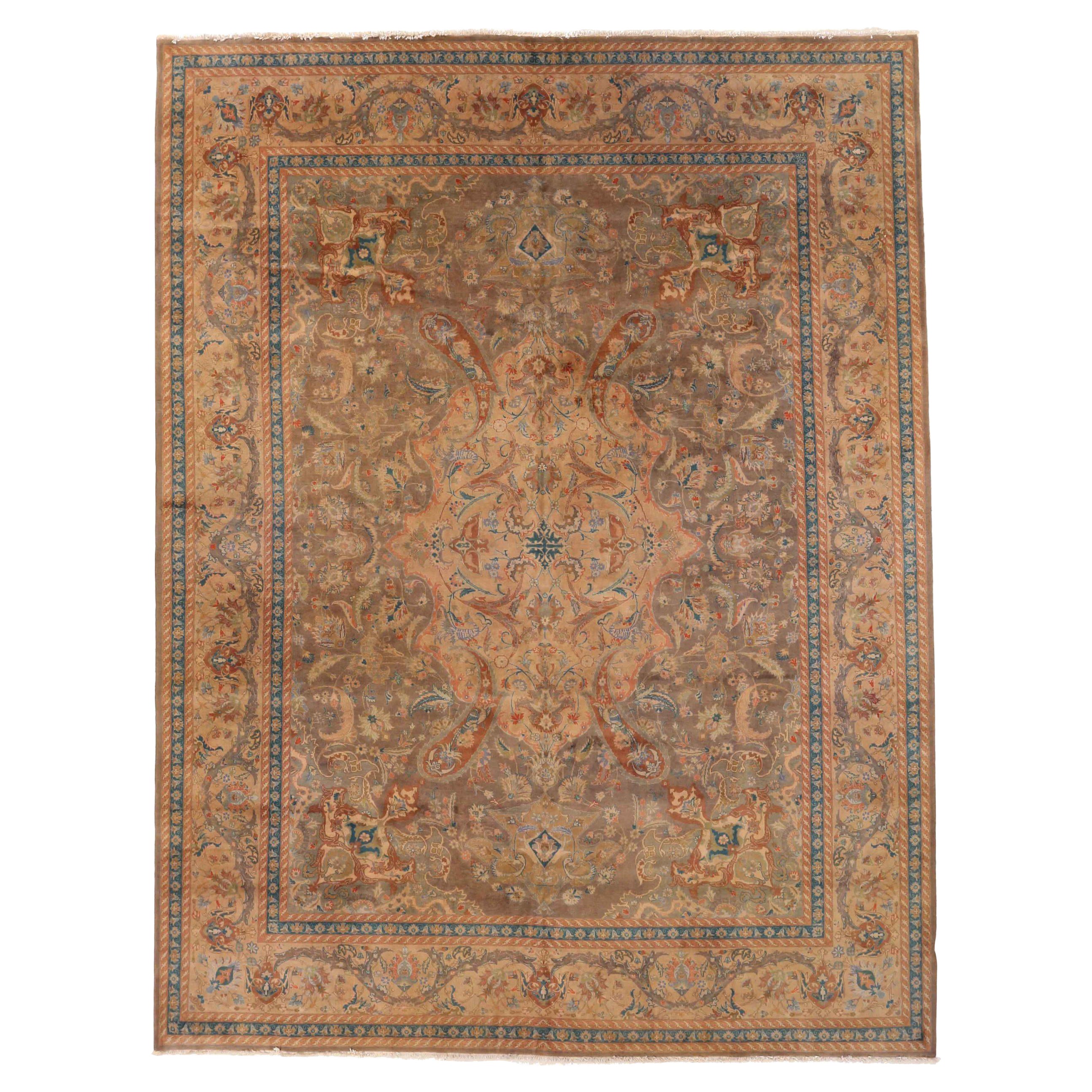 Tapis persan Tabriz Circa 1940 - Laine Bleu Marron Rouge 72885