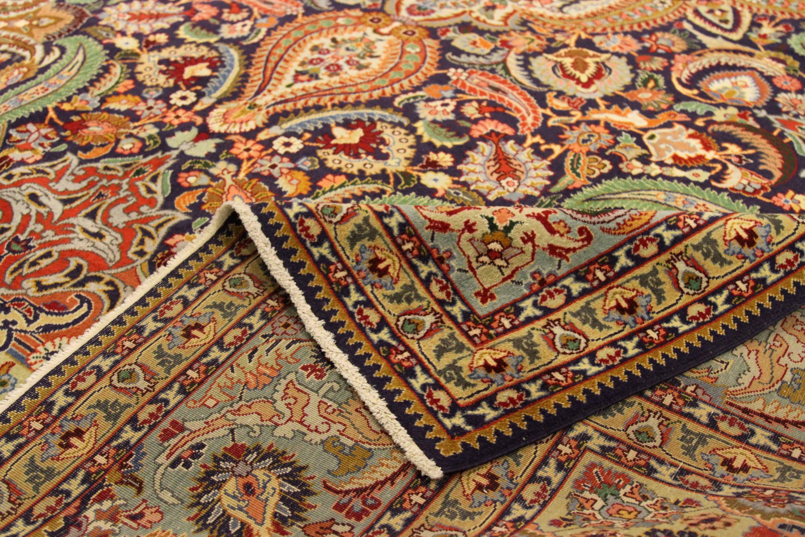 Tappeti persiani Tabriz Circa 1940 - Lana Verde Avorio Blu Navy Rosso - 75580 In condizioni ottime in vendita a Dallas, TX