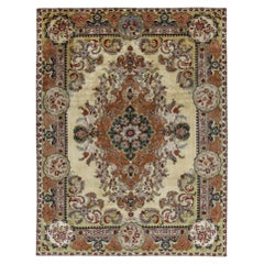 Persian Tabriz Area Rugs Circa 1940 - Wool Green Ivory Orange Design - 91567