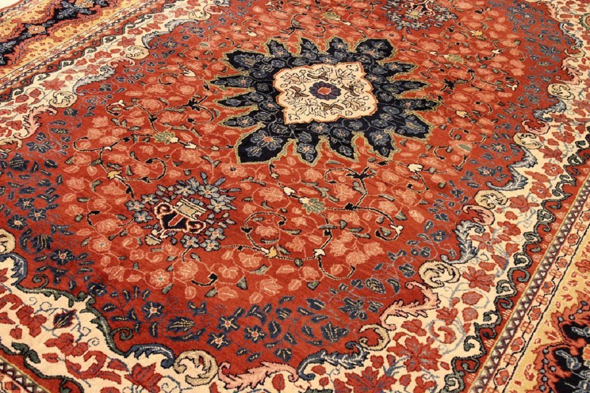 Asiatico Tappeti persiani Tabriz Circa 1940 - Lana Avorio Blu Navy Rosa Rosso 72052 in vendita