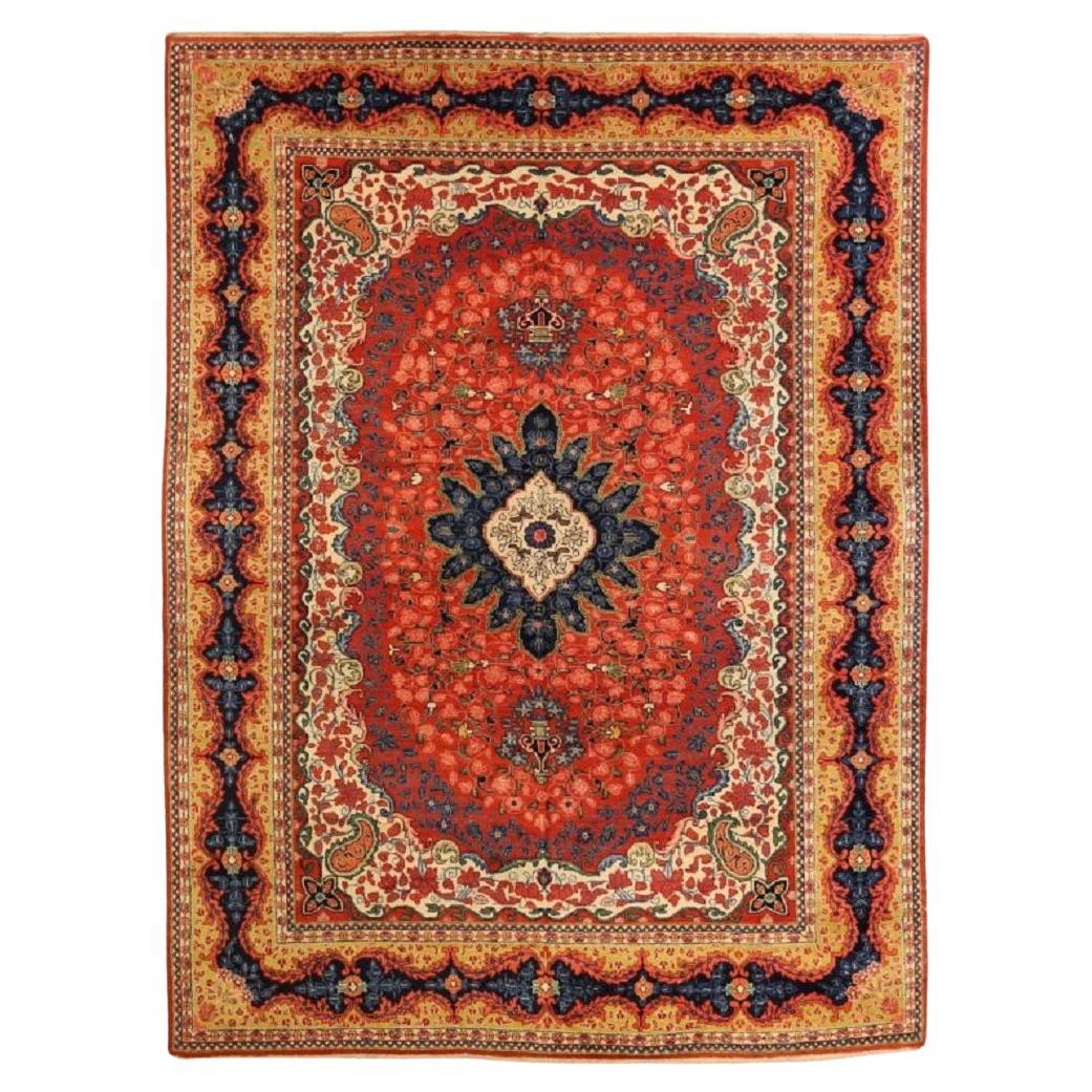 Tapis persan Tabriz Circa 1940 - Laine Ivoire Bleu marine Rose Rouge 72052